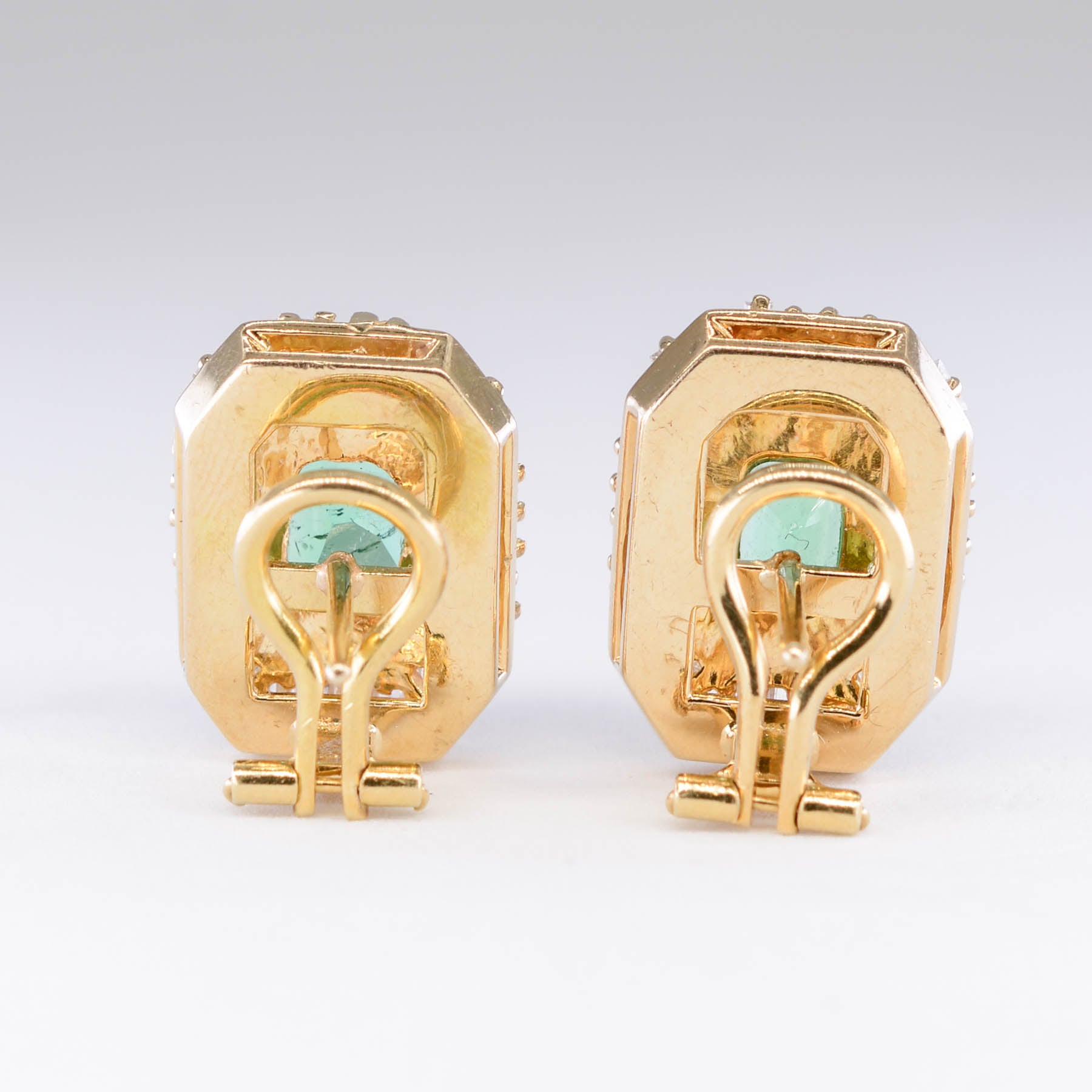 Boucles d'oreilles halo émeraudes et diamants baguette | 2,50 ct, 2,1 ct