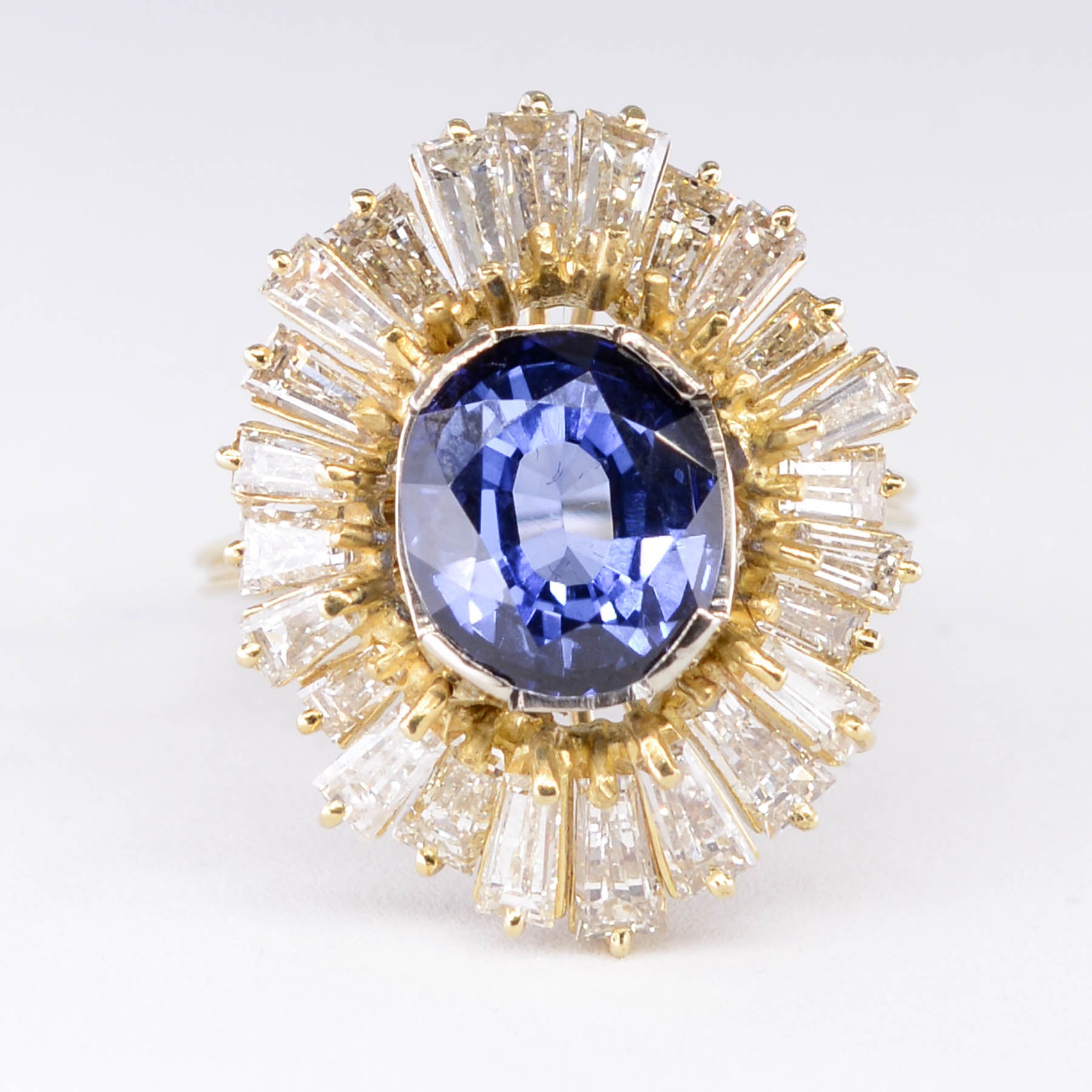 Oval Sapphire & Baguette Diamond Cocktail Ring | 4.06ct, 1.60ctw | SZ 6.25 |