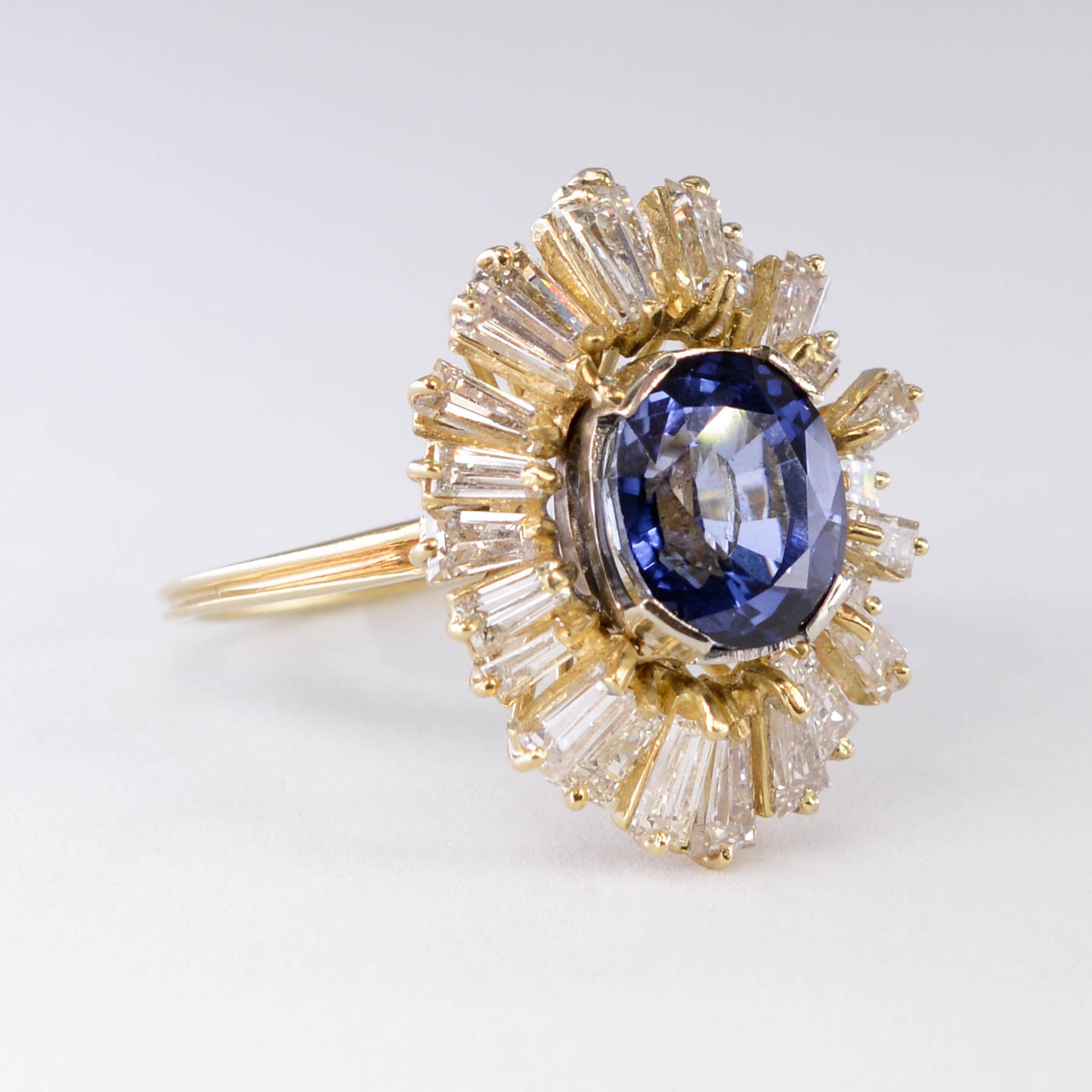 Oval Sapphire & Baguette Diamond Cocktail Ring | 4.06ct, 1.60ctw | SZ 6.25 |