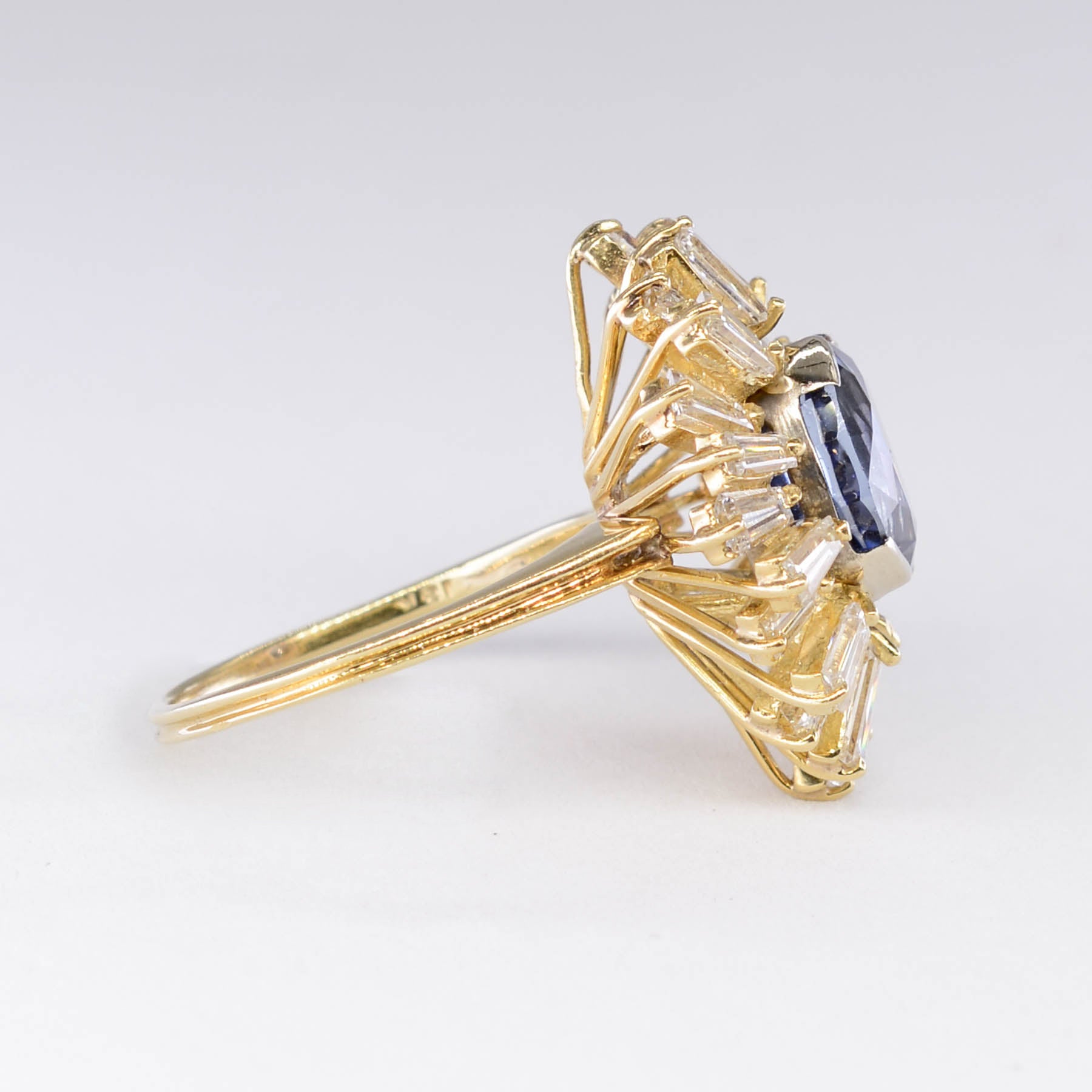 Oval Sapphire & Baguette Diamond Cocktail Ring | 4.06ct, 1.60ctw | SZ 6.25 |