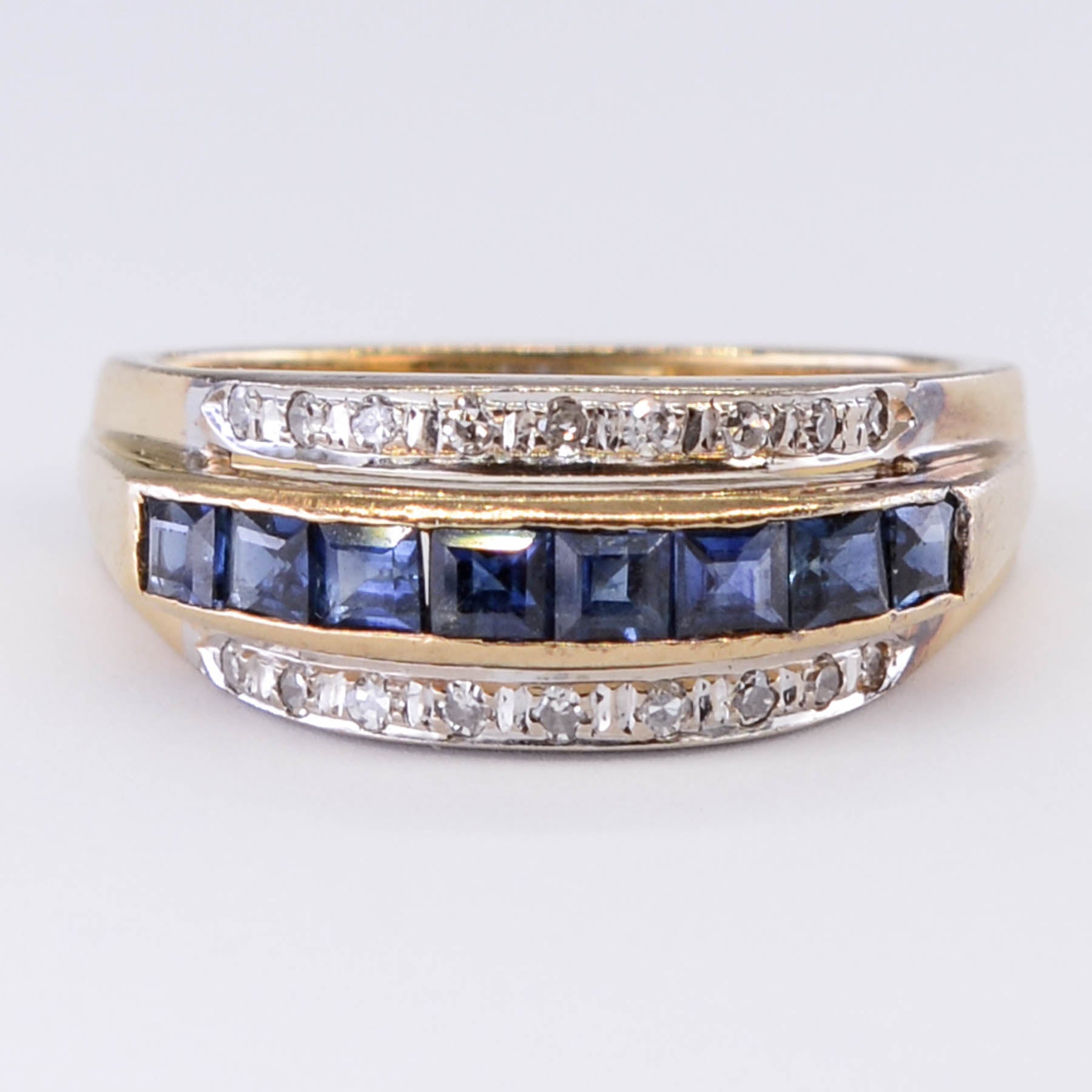Channel Set Sapphire and Diamond Ring SZ