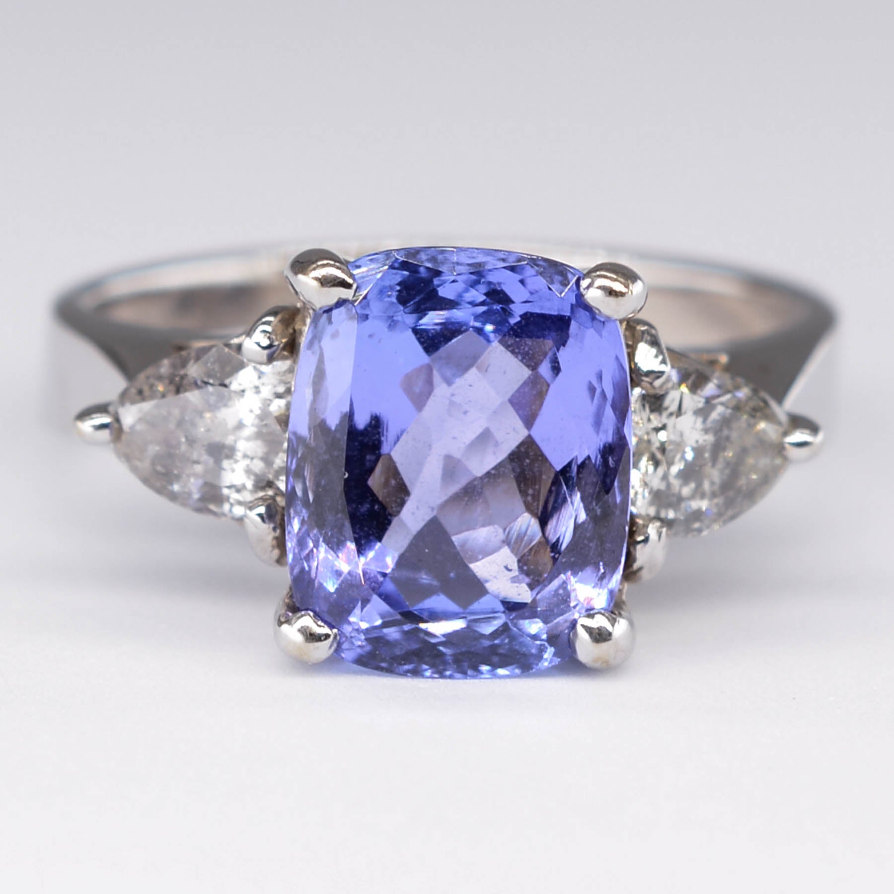 Tanzanite and Diamond Three Stone Ring SZ