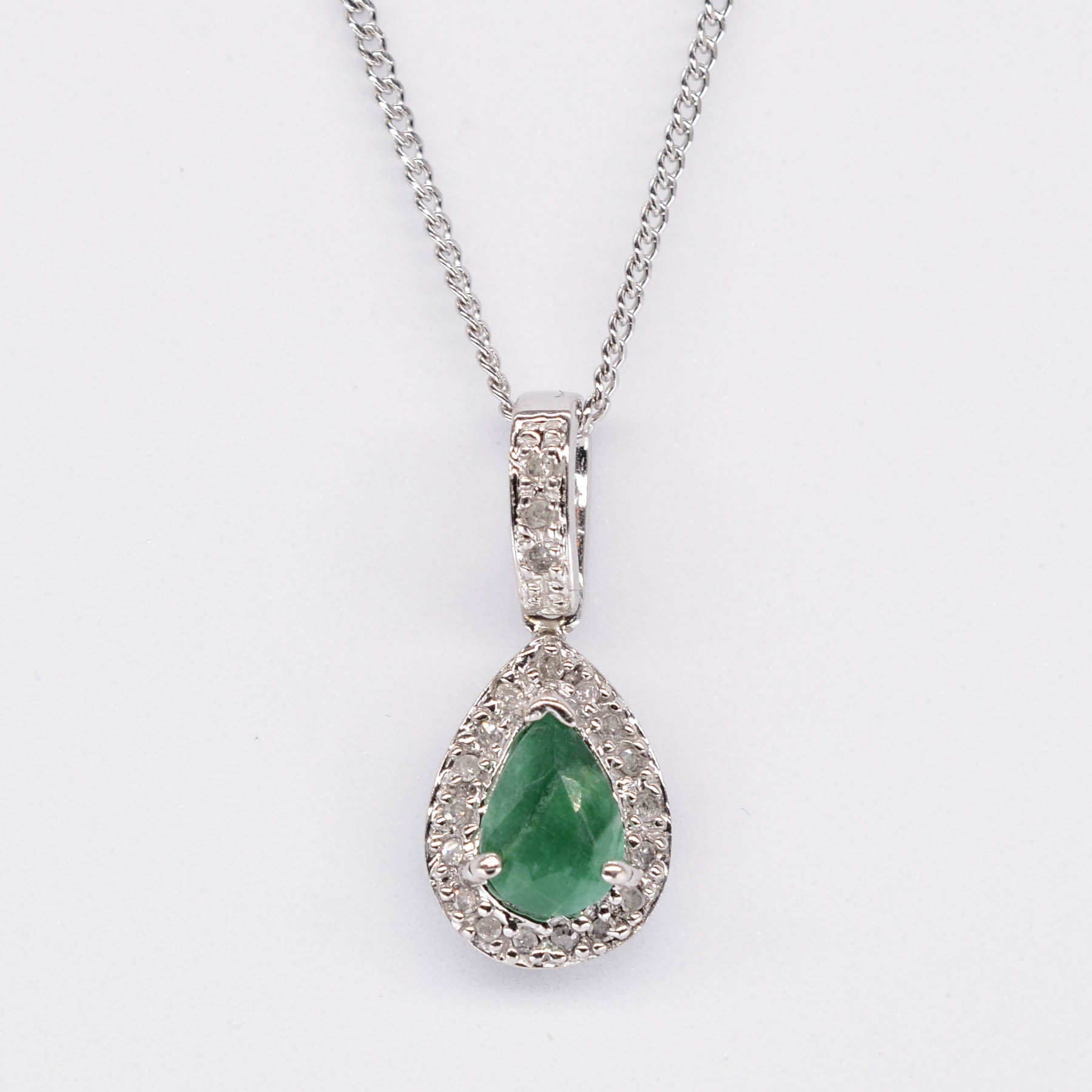 Emerald & Diamond Drop Pendant | 0.65ct, 0.06ctw |