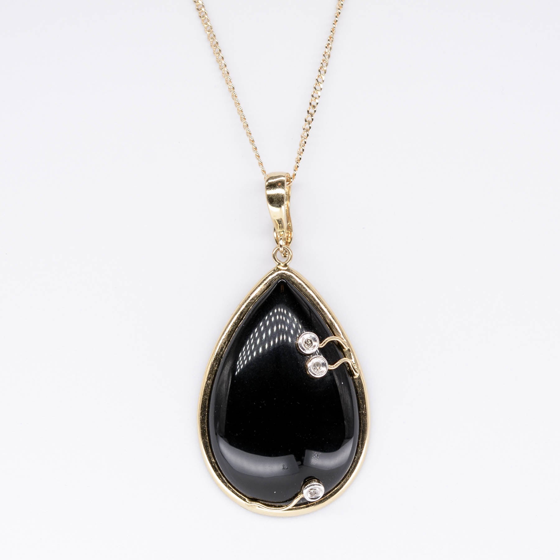 Onyx & Diamond Drop Pendant | 23.00ct, 0.02ctw |