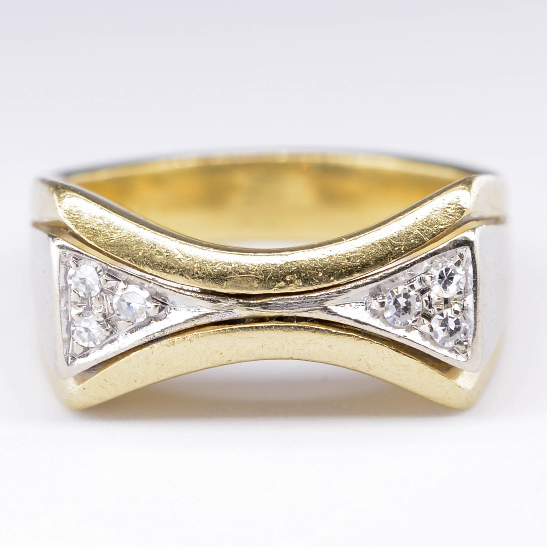 Abstract Two Tone Bowtie Diamond Ring | 0.09ctw | SZ 7.25 |