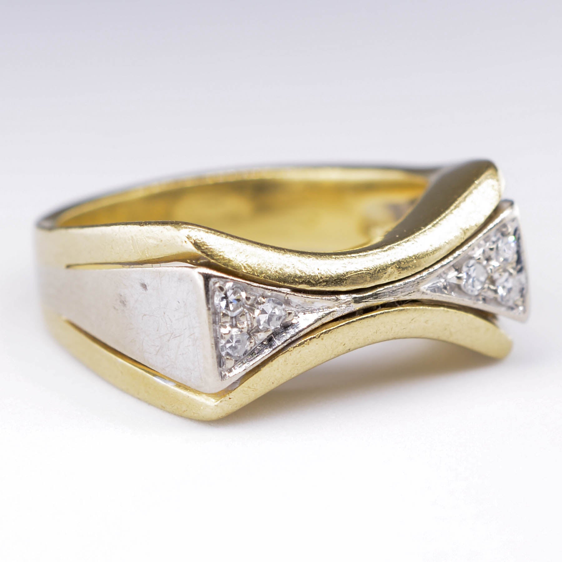 Abstract Two Tone Bowtie Diamond Ring | 0.09ctw | SZ 7.25 |