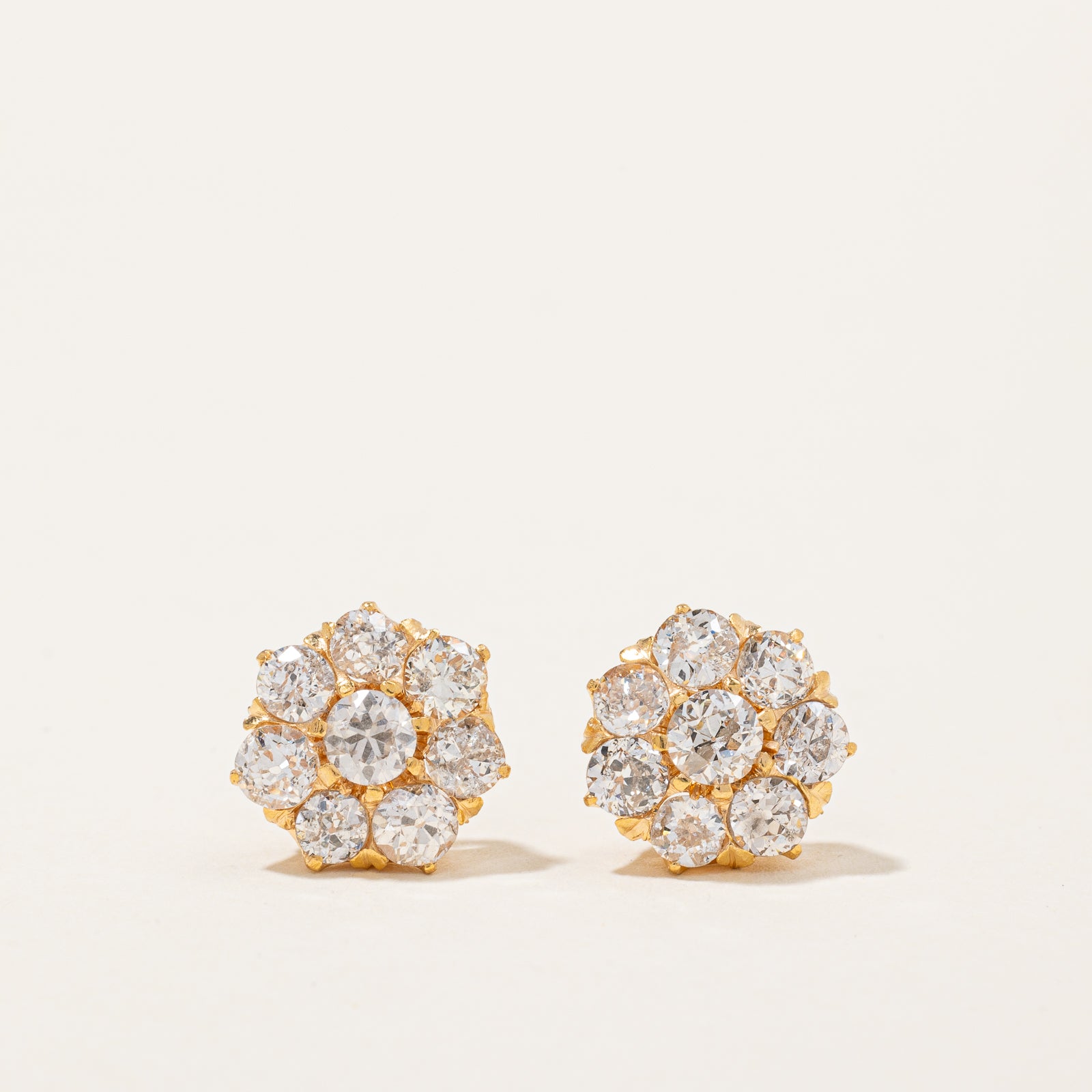 Old European Cut Cluster Diamond Stud Earrings | 1.50ctw |
