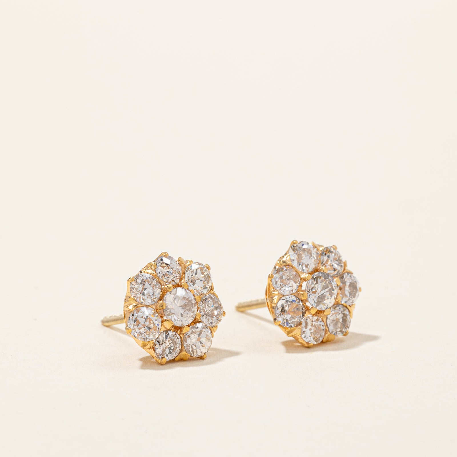 Old European Cut Cluster Diamond Stud Earrings | 1.50ctw |
