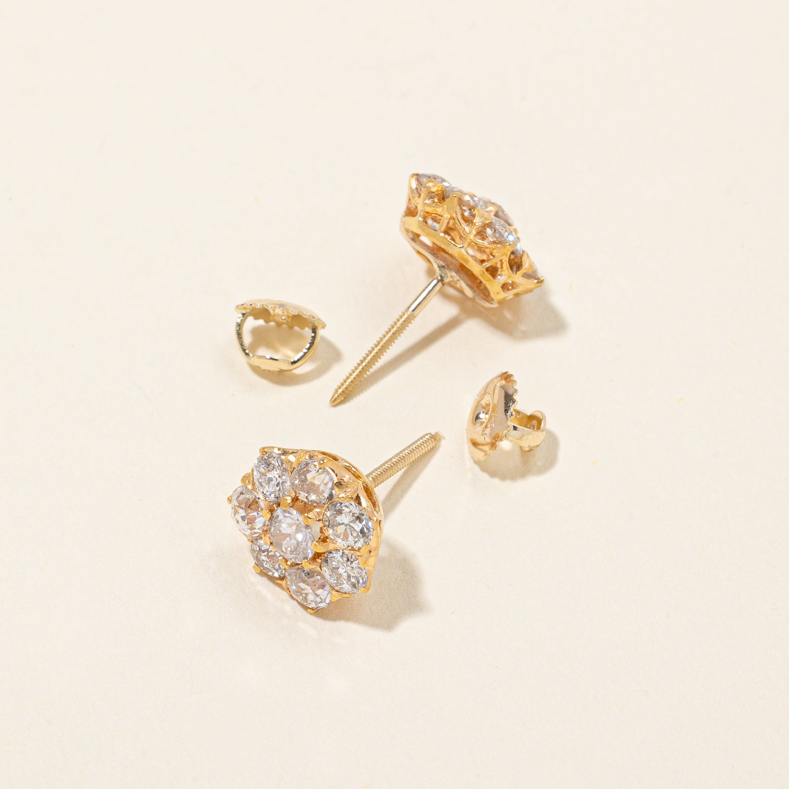 Old European Cut Cluster Diamond Stud Earrings | 1.50ctw |