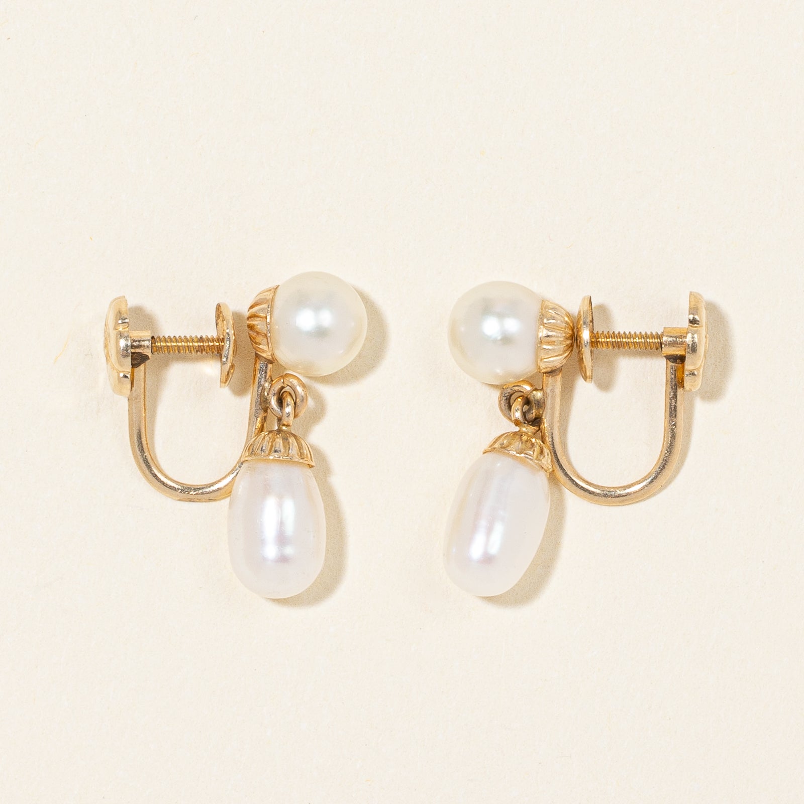 Pearl Drop Screw On Earrings