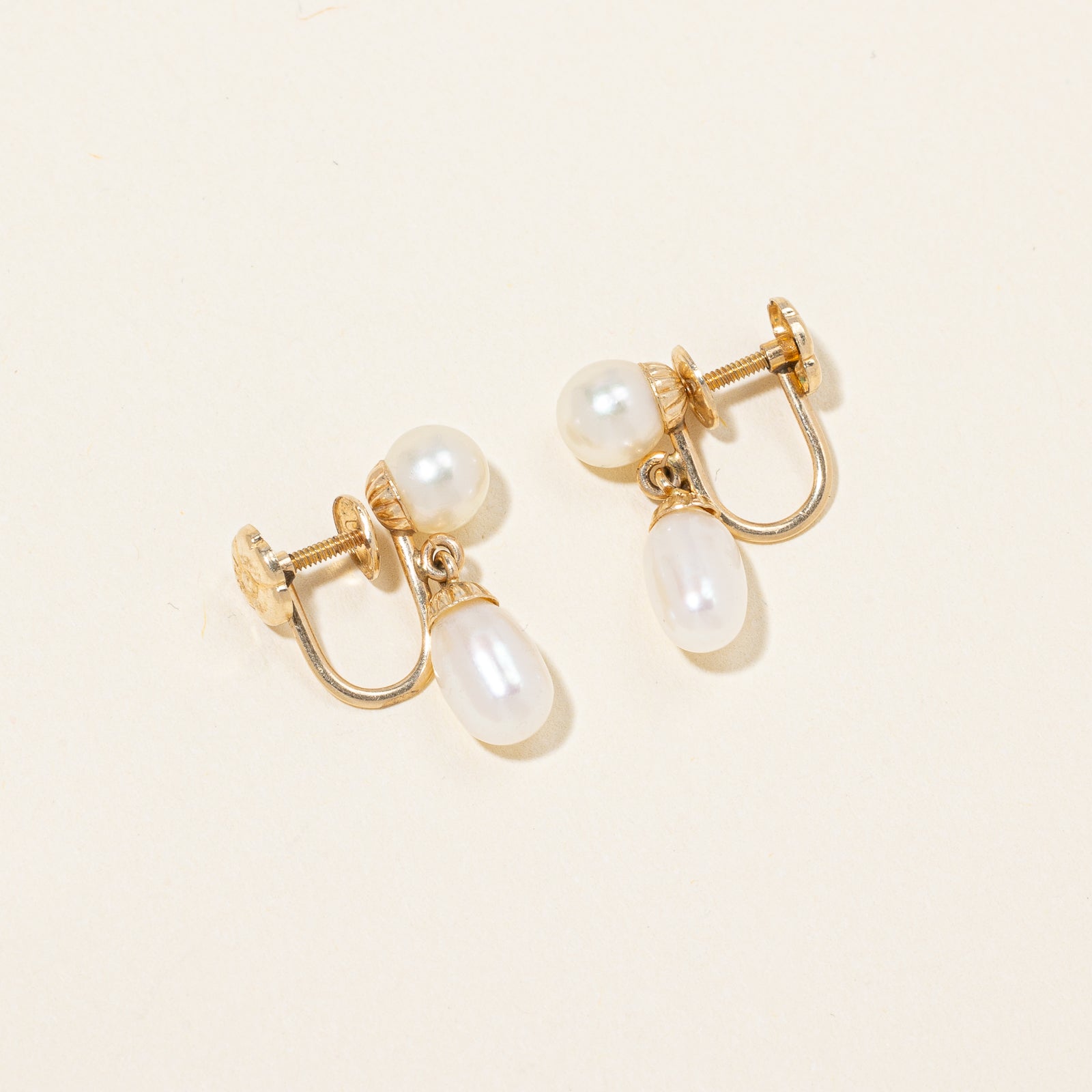 Pearl Drop Screw On Earrings