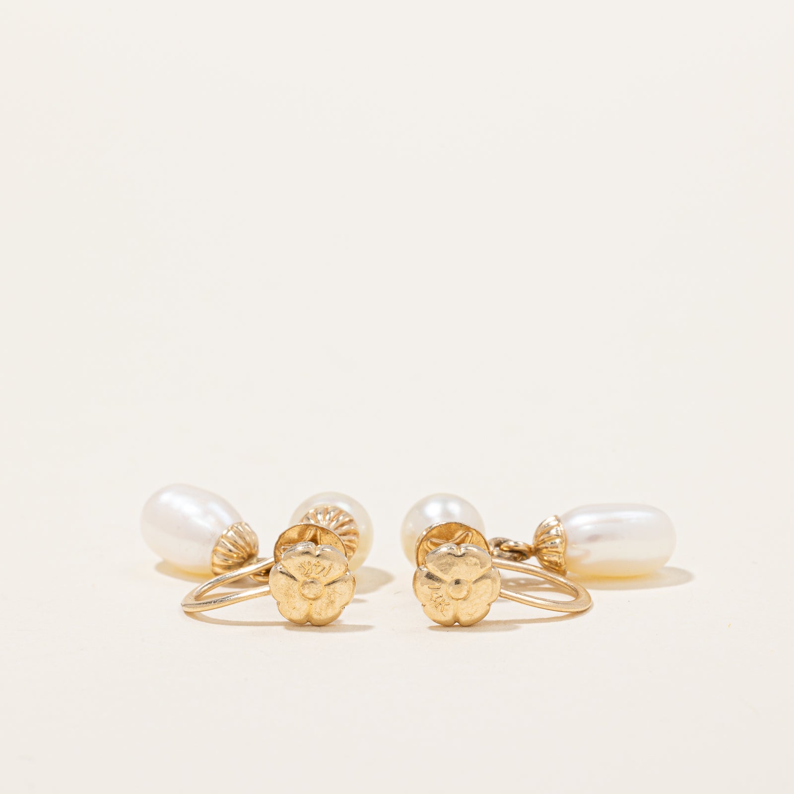 Pearl Drop Screw On Earrings