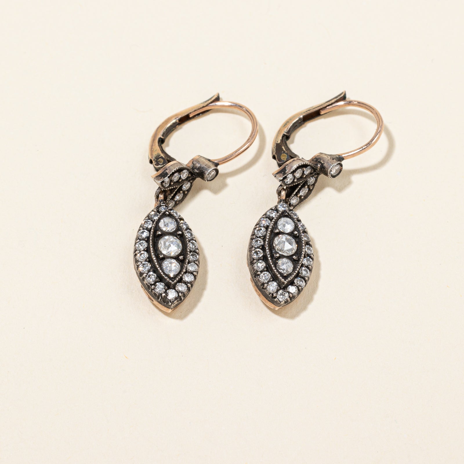 Georgian Style Rose Cut Diamond Drop Earrings | 1.10 ctw |