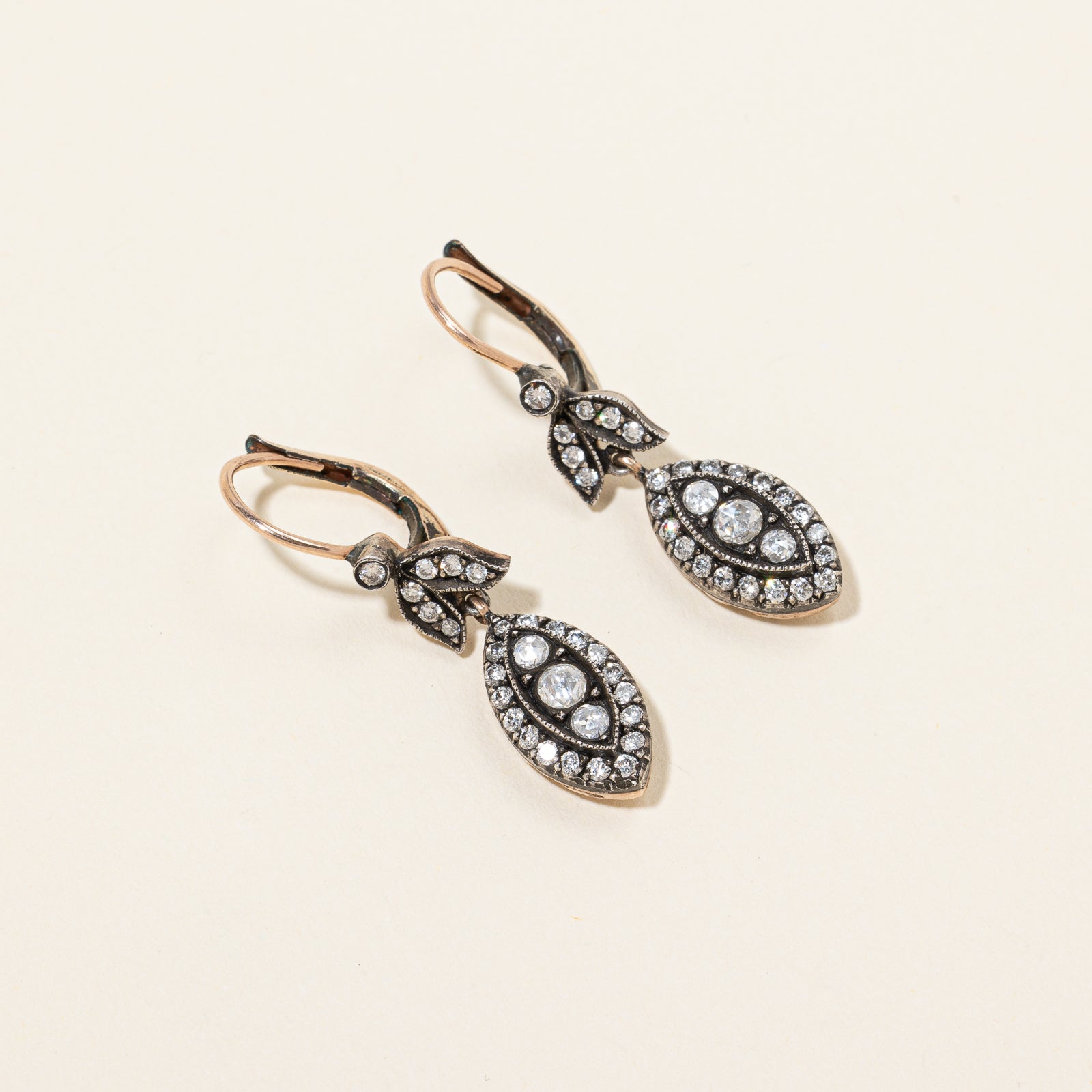 Georgian Style Rose Cut Diamond Drop Earrings | 1.10 ctw |