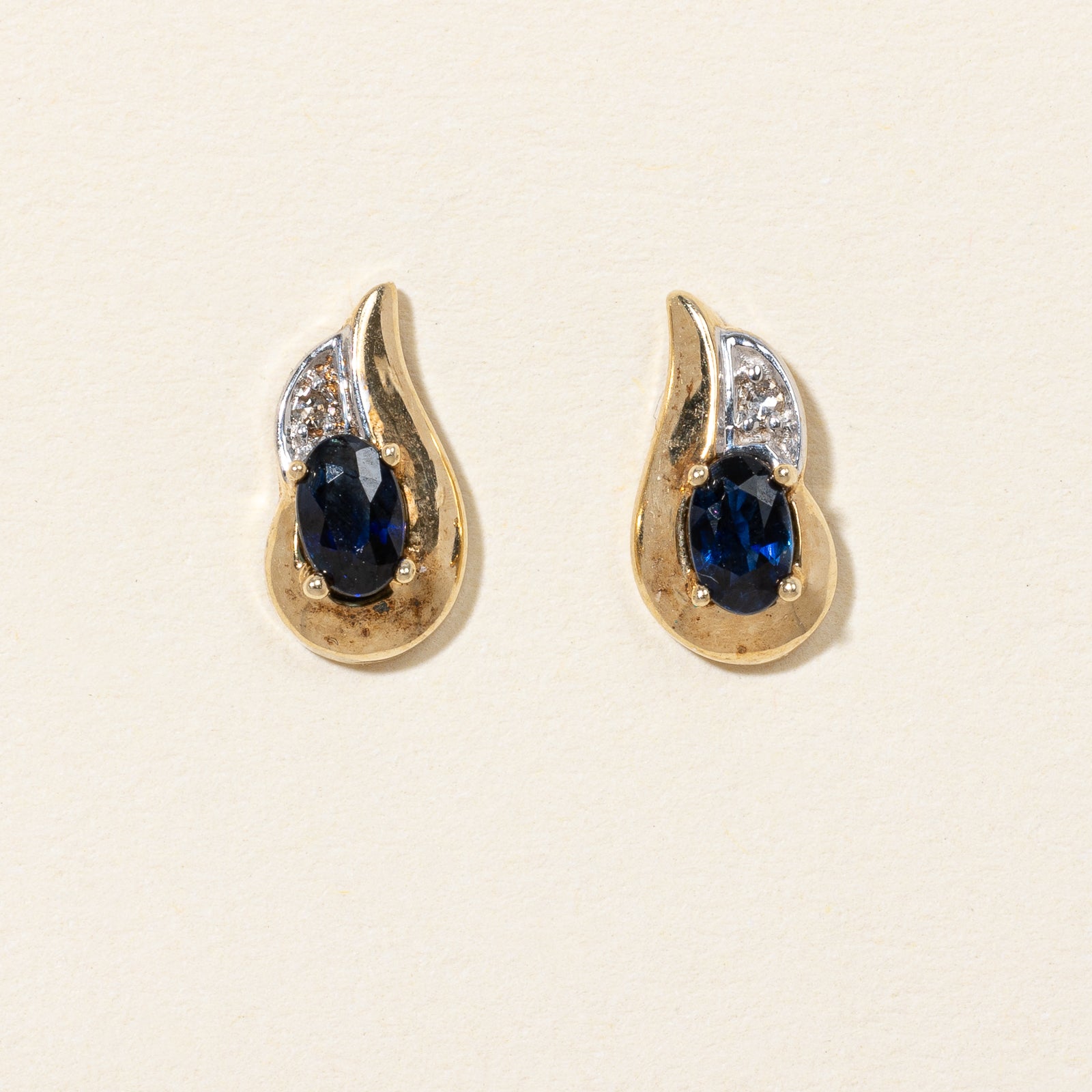 10K Yellow Gold Sapphire & Diamond Earrings | 0.528ctw, 0.01ctw
