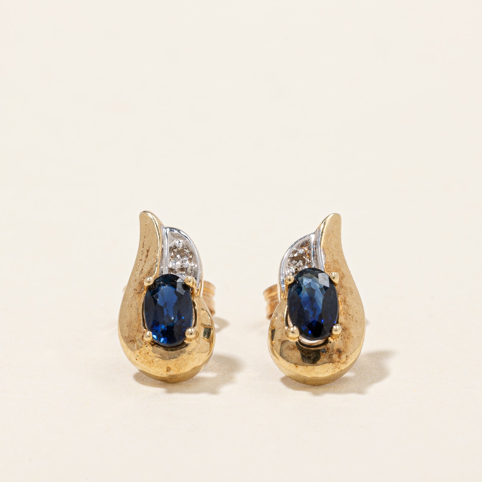 10K Yellow Gold Sapphire & Diamond Earrings | 0.528ctw, 0.01ctw