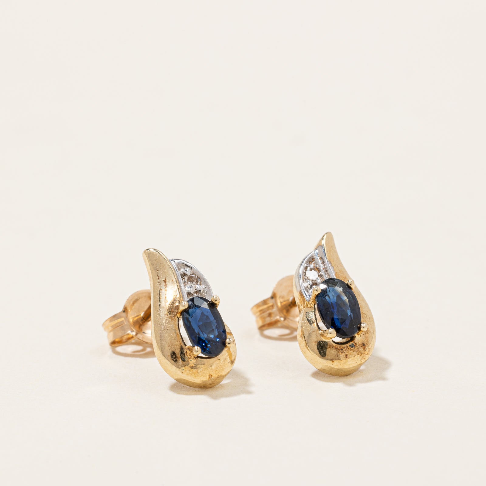 10K Yellow Gold Sapphire & Diamond Earrings | 0.528ctw, 0.01ctw