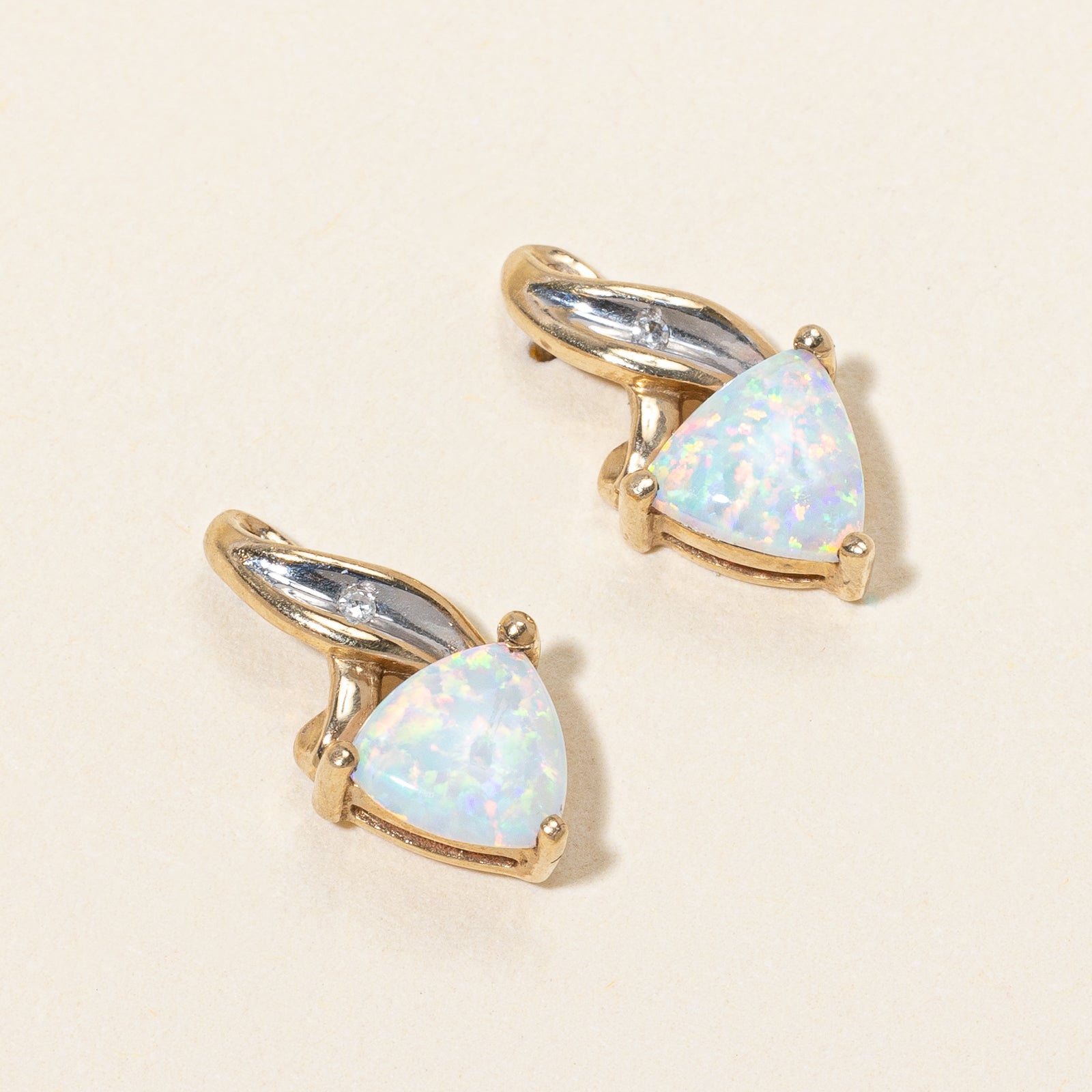Opal & Diamond Stud Earrings | 0.40ctw, 0.01ctw |