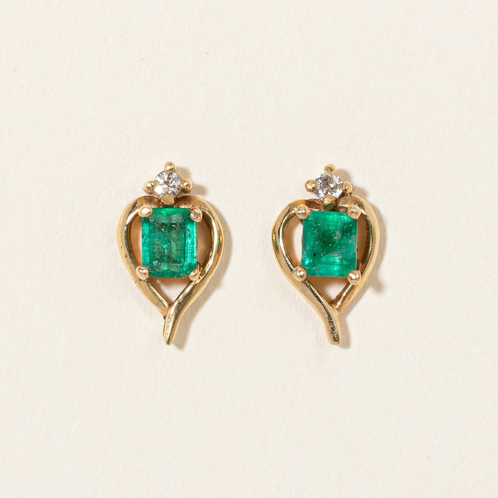 Emerald & Diamond Stud Earrings | 0.40ctw, 0.04ctw |
