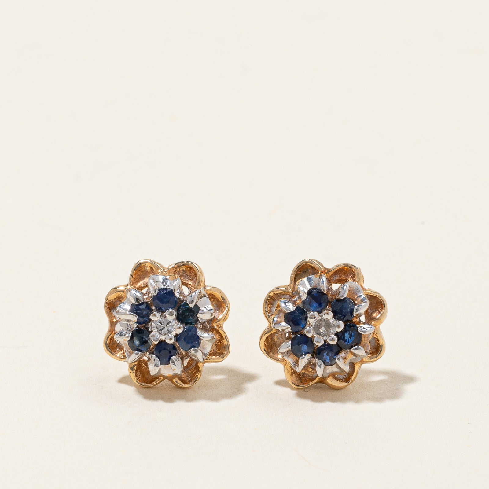 10K Yellow Gold Sapphire & Diamond Earrings | 0.49ctw, 0.05ctw