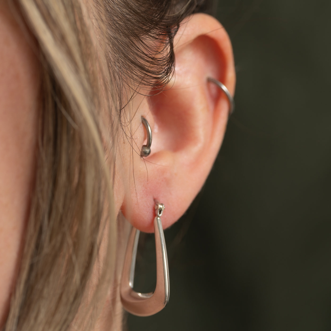 14K White Gold Angled Hoop Earrings