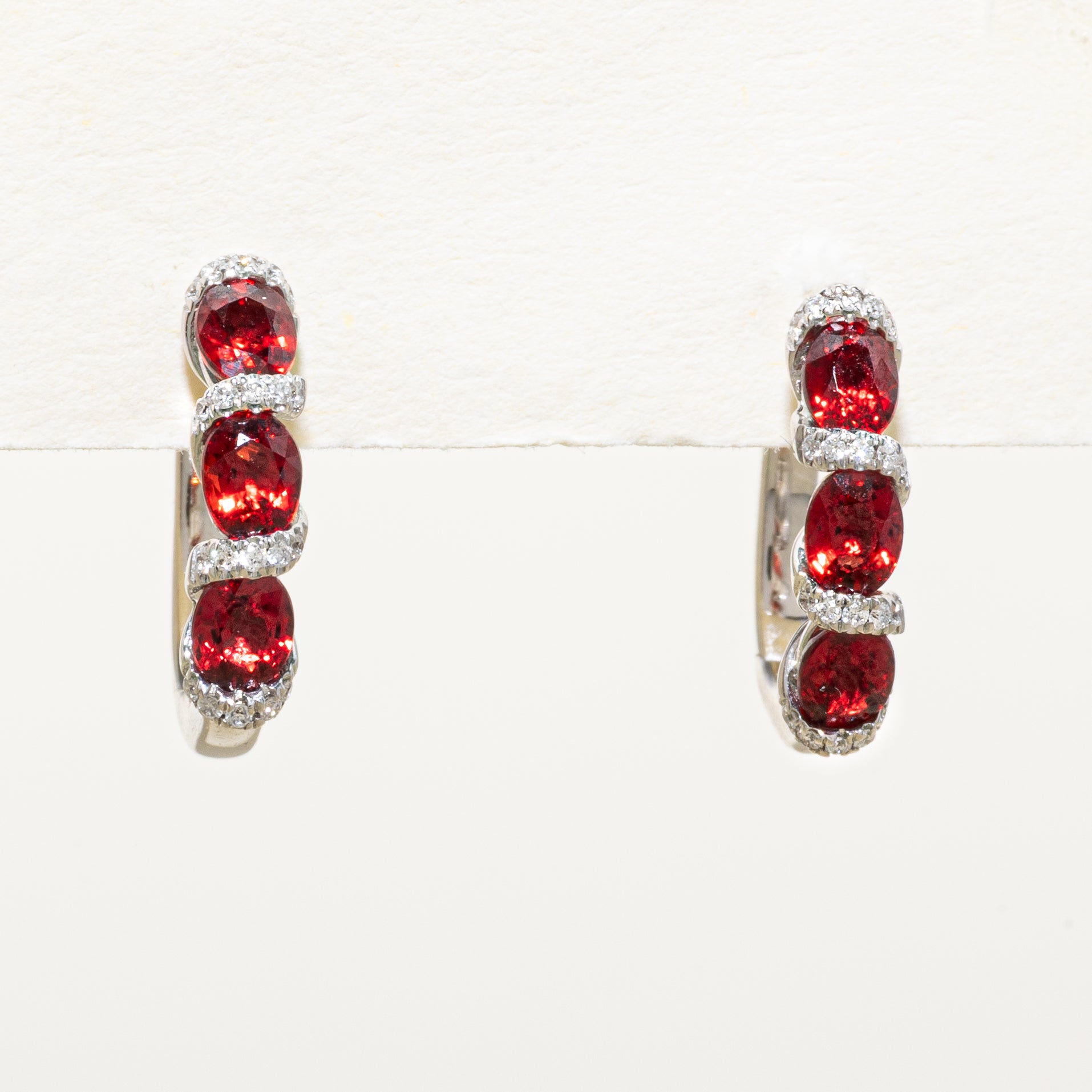 Natural Unheated Orangey Red Ruby & Diamond Hoop Earrings | 0.815ctw, 0.049ct