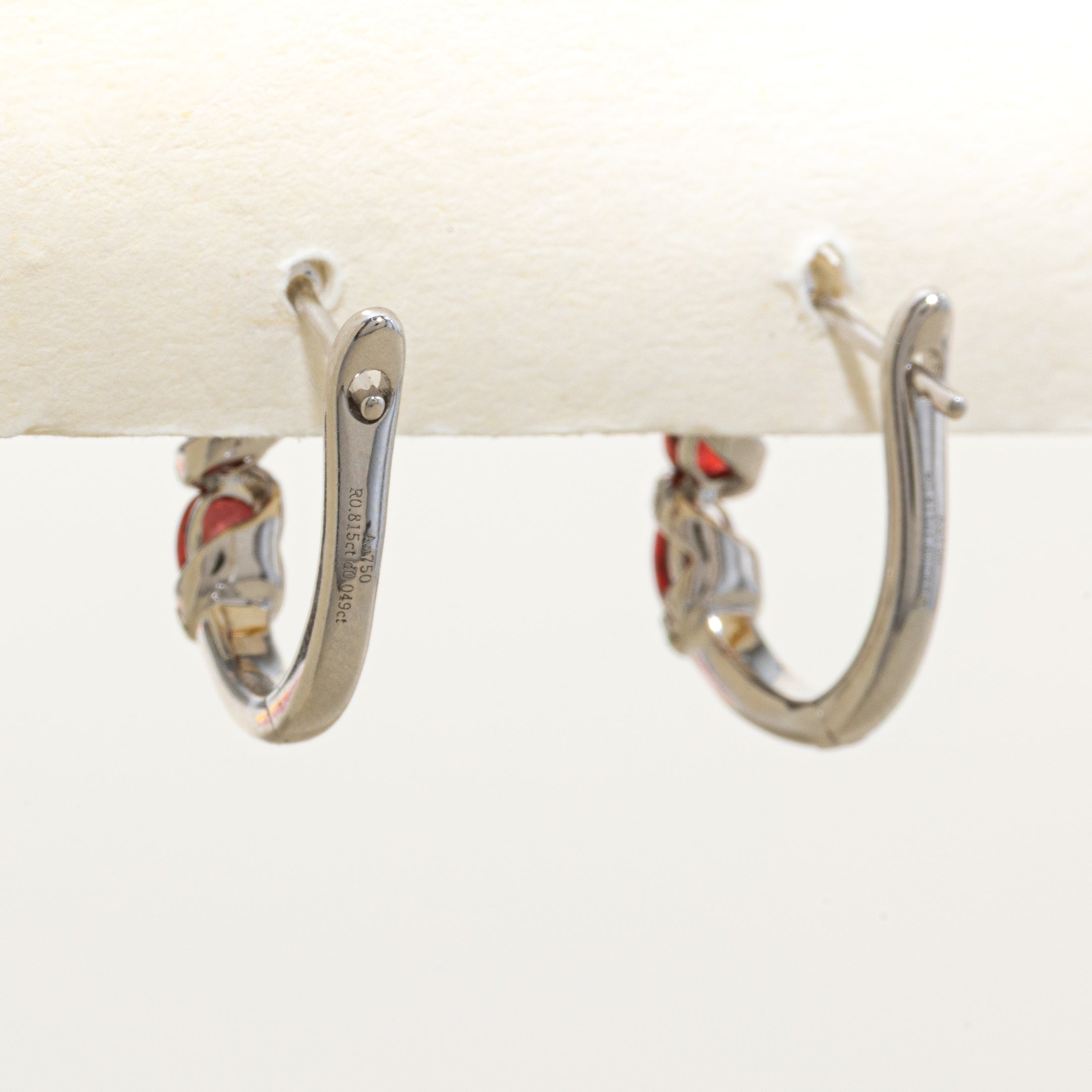 Natural Unheated Orangey Red Ruby & Diamond Hoop Earrings | 0.815ctw, 0.049ct