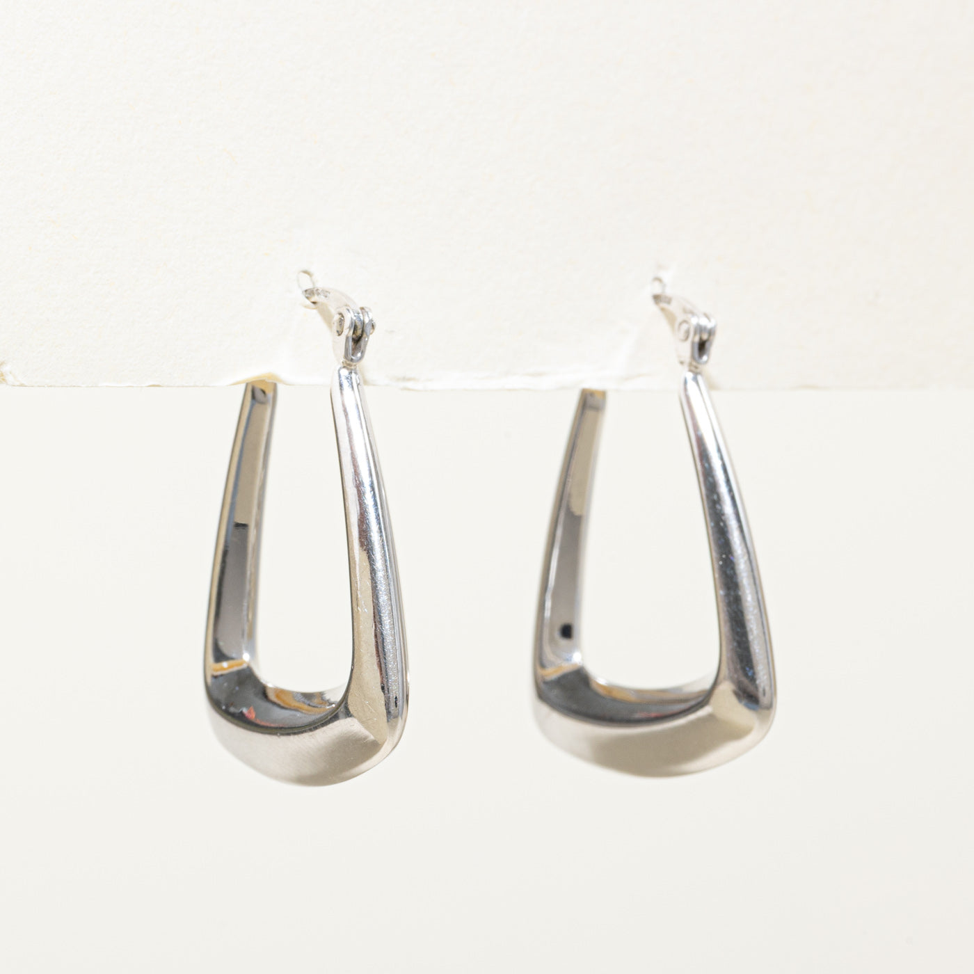 14K White Gold Angled Hoop Earrings