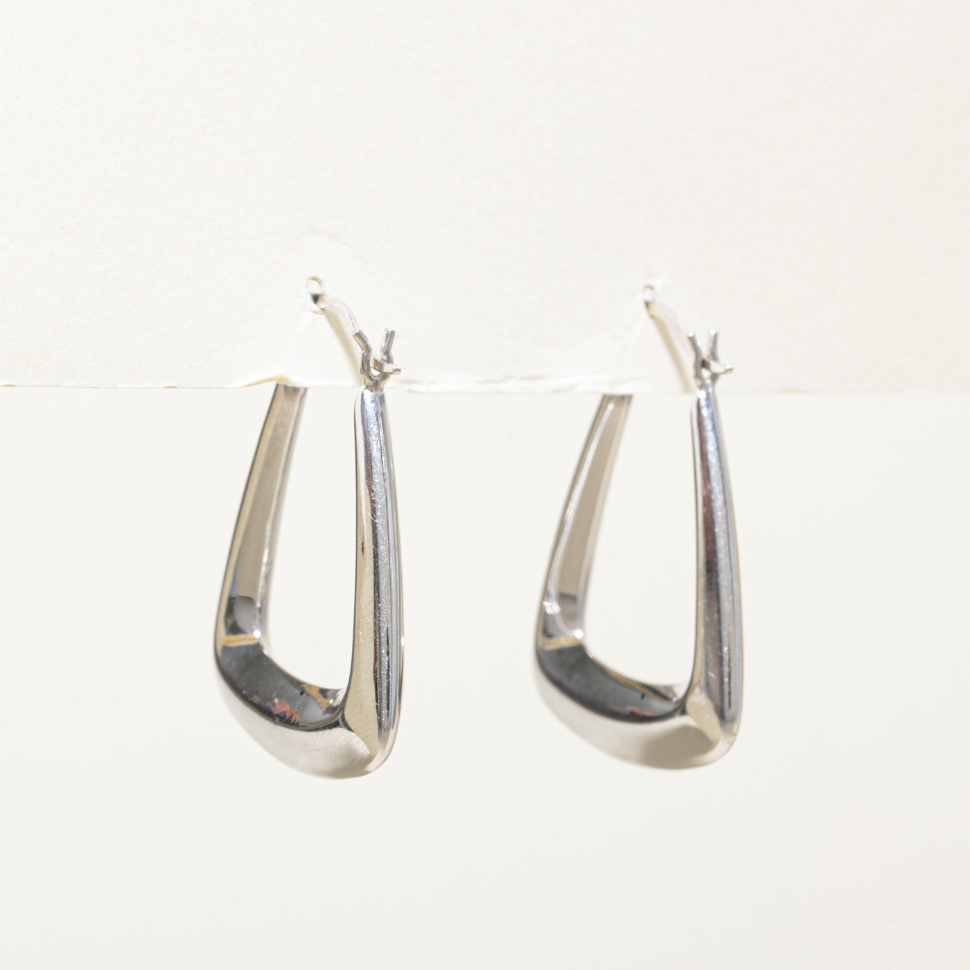 14K White Gold Angled Hoop Earrings