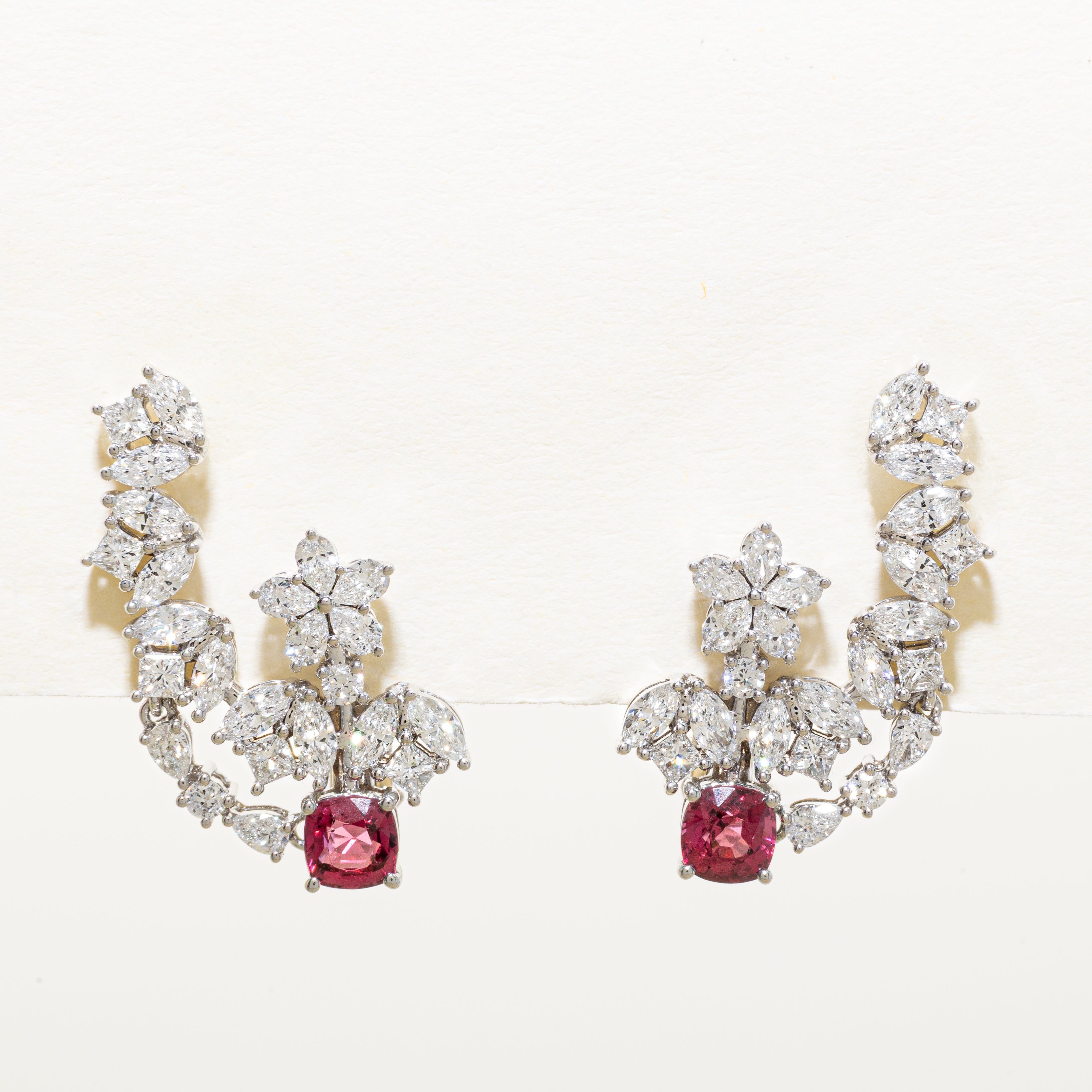 Natural Unheated Pink Spinel & Diamond Cluster Ear Climber Earrings | 2.35ctw, 0.91ctw