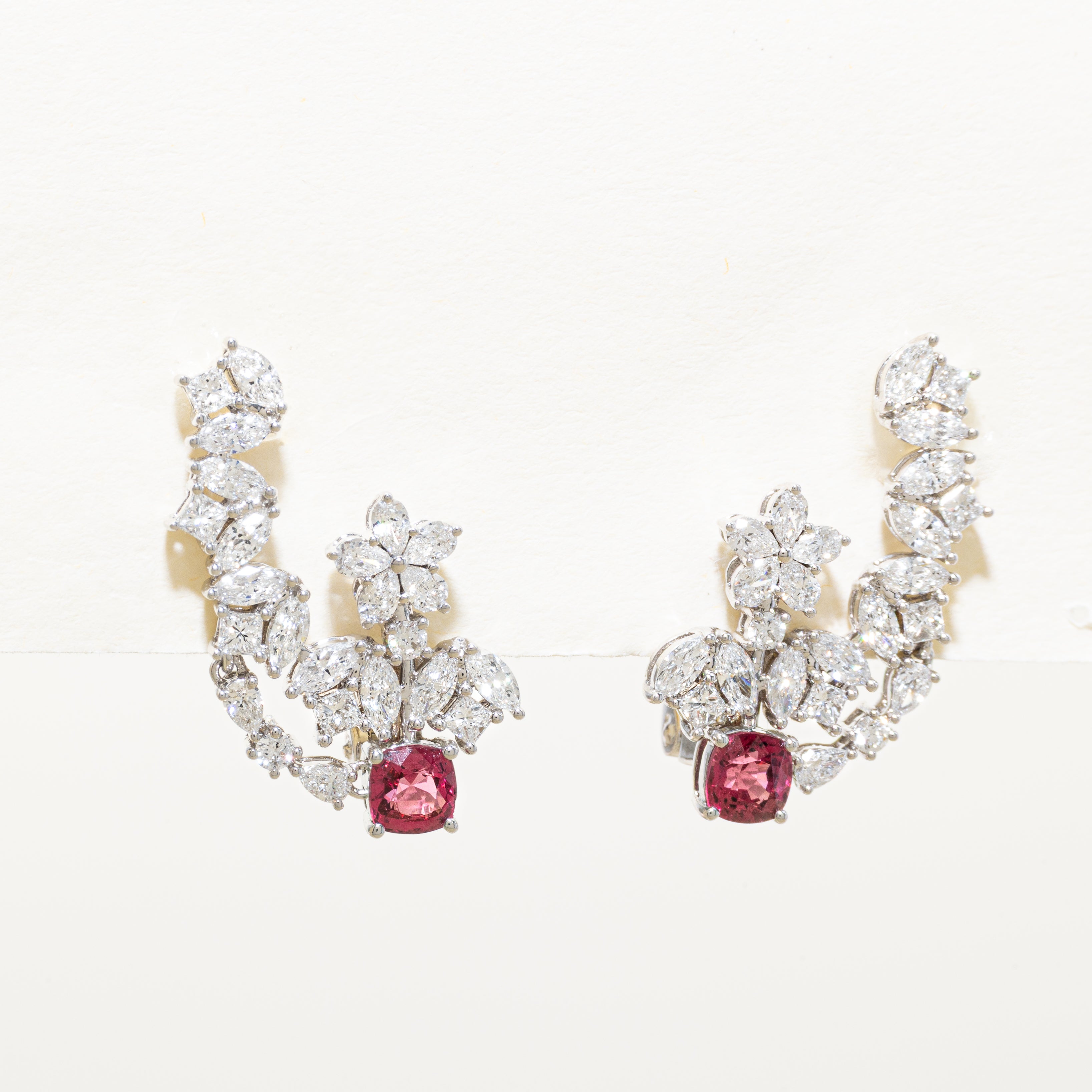 Natural Unheated Pink Spinel & Diamond Cluster Ear Climber Earrings | 2.35ctw, 0.91ctw