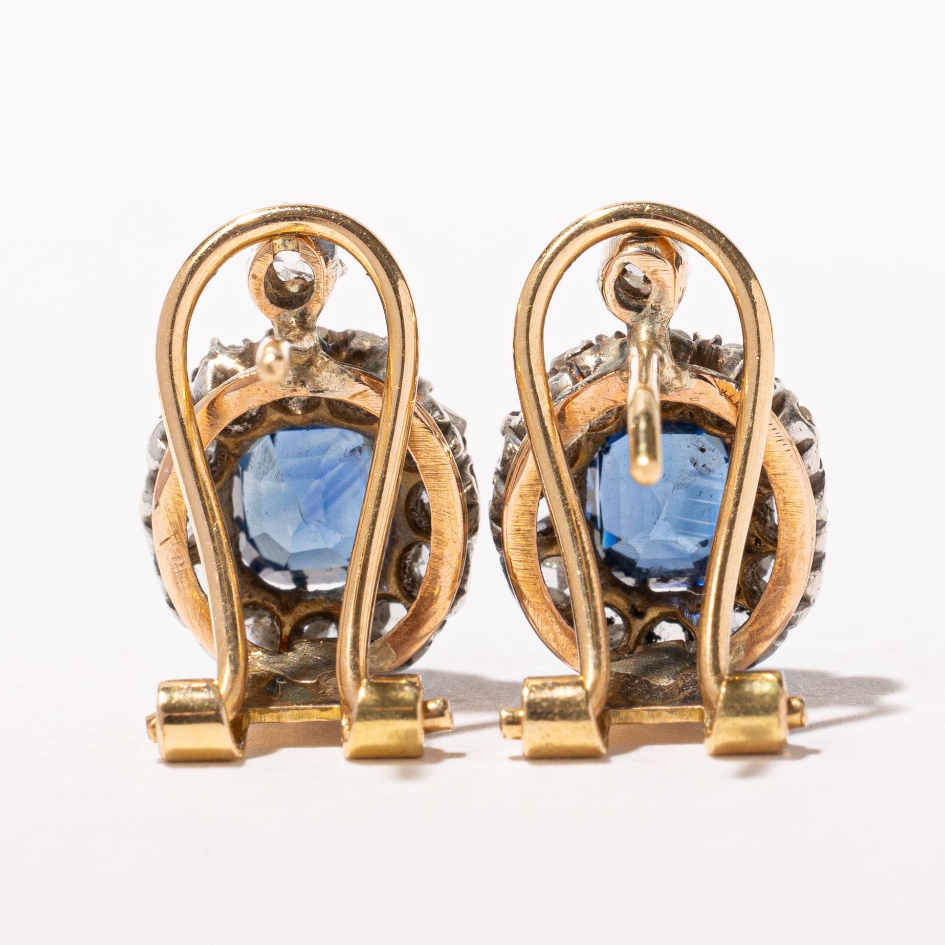 Victorian Sapphire & Rose Cut Diamond Halo Earrings | 1.60ctw, 0.65ctw |