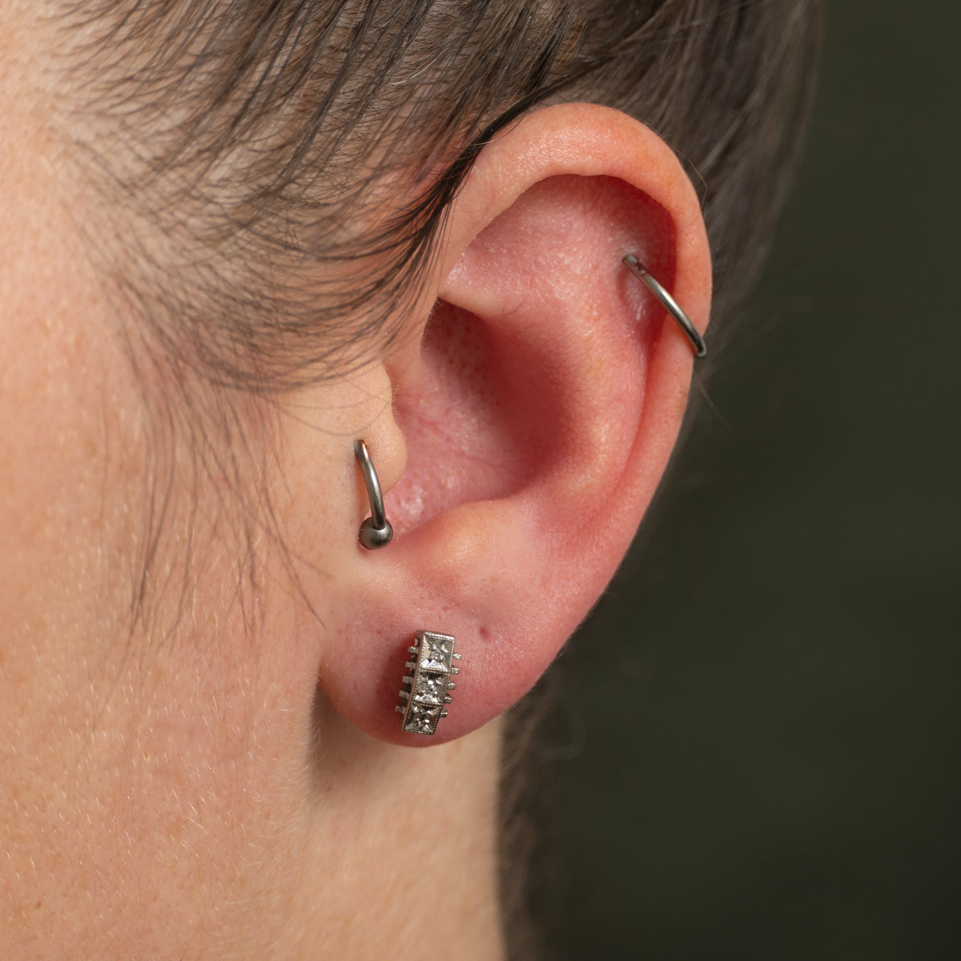 Sterling Silver Diamond Column Stud Earrings