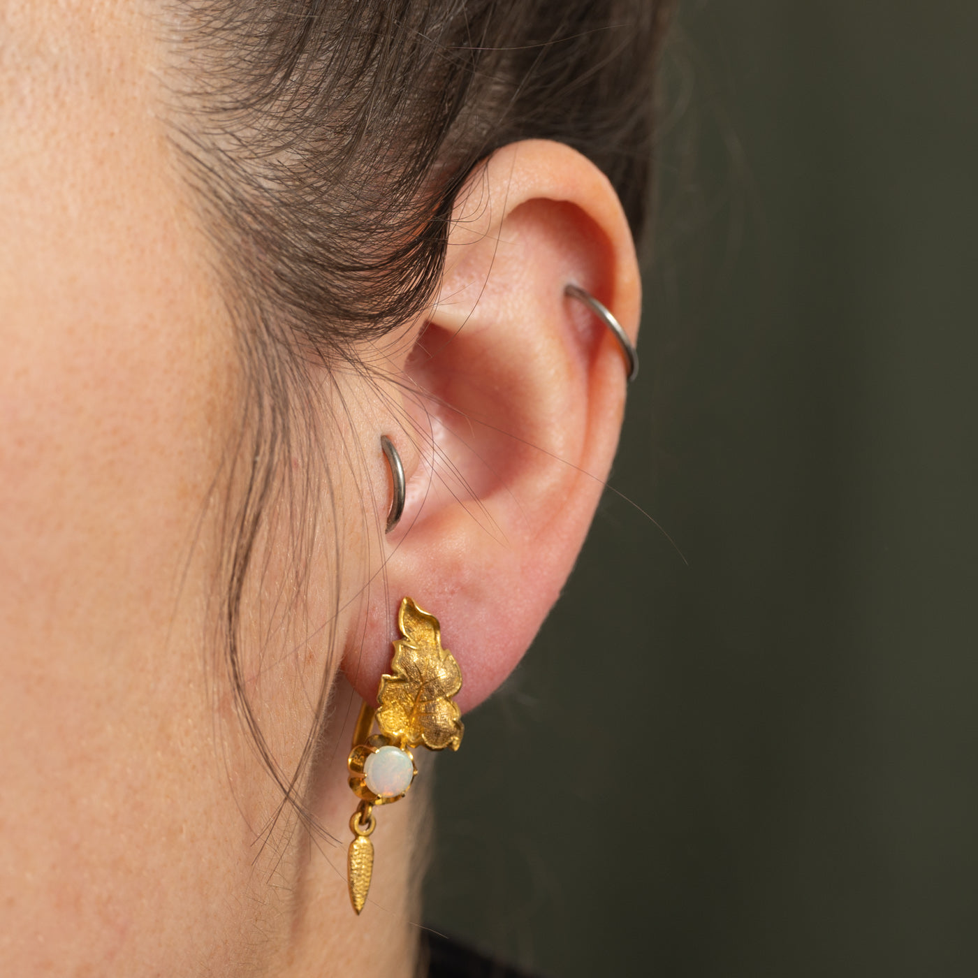 Opal Leaf Design Jacket Earrings