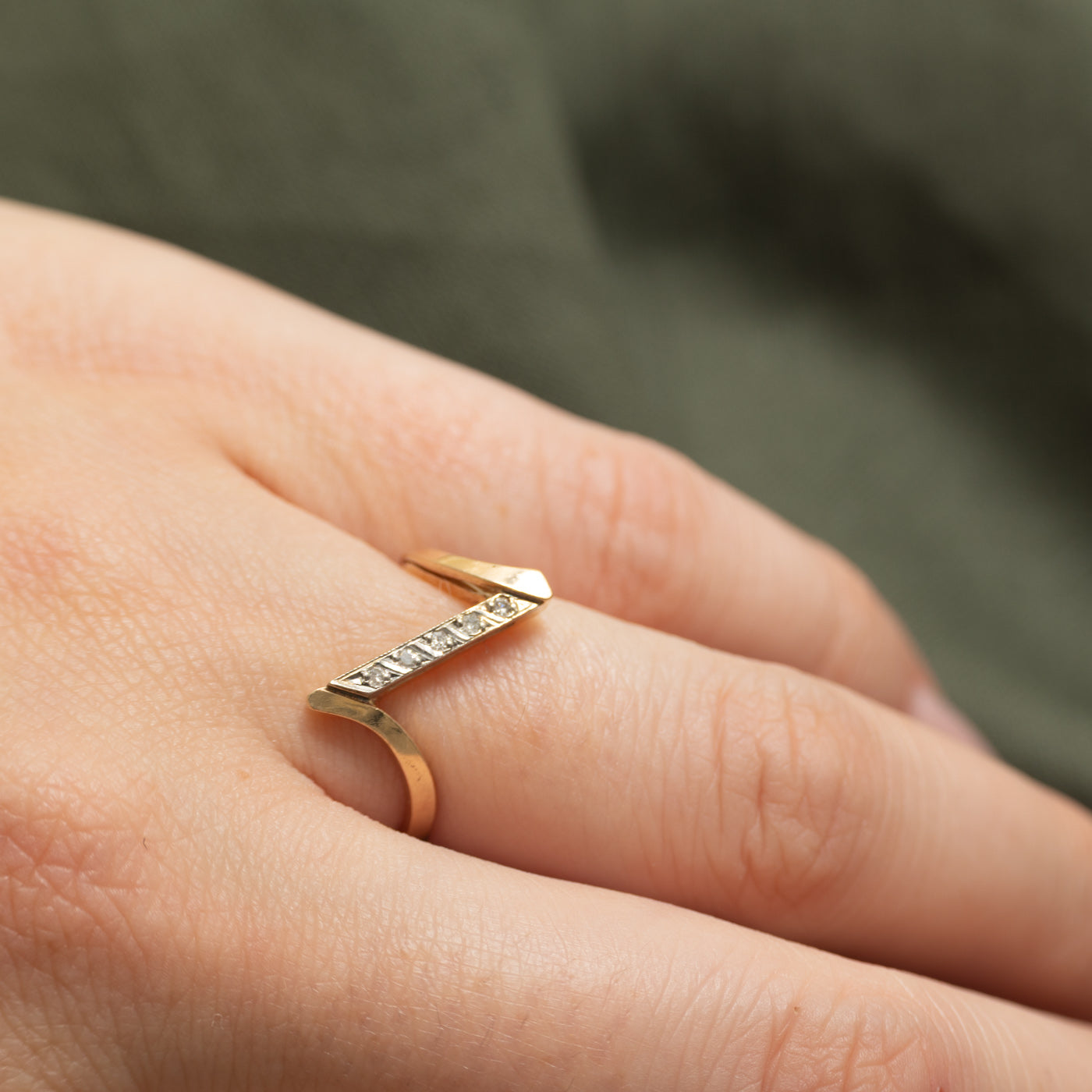 Diagonal Diamond Row Bypass Ring | SZ 5.5