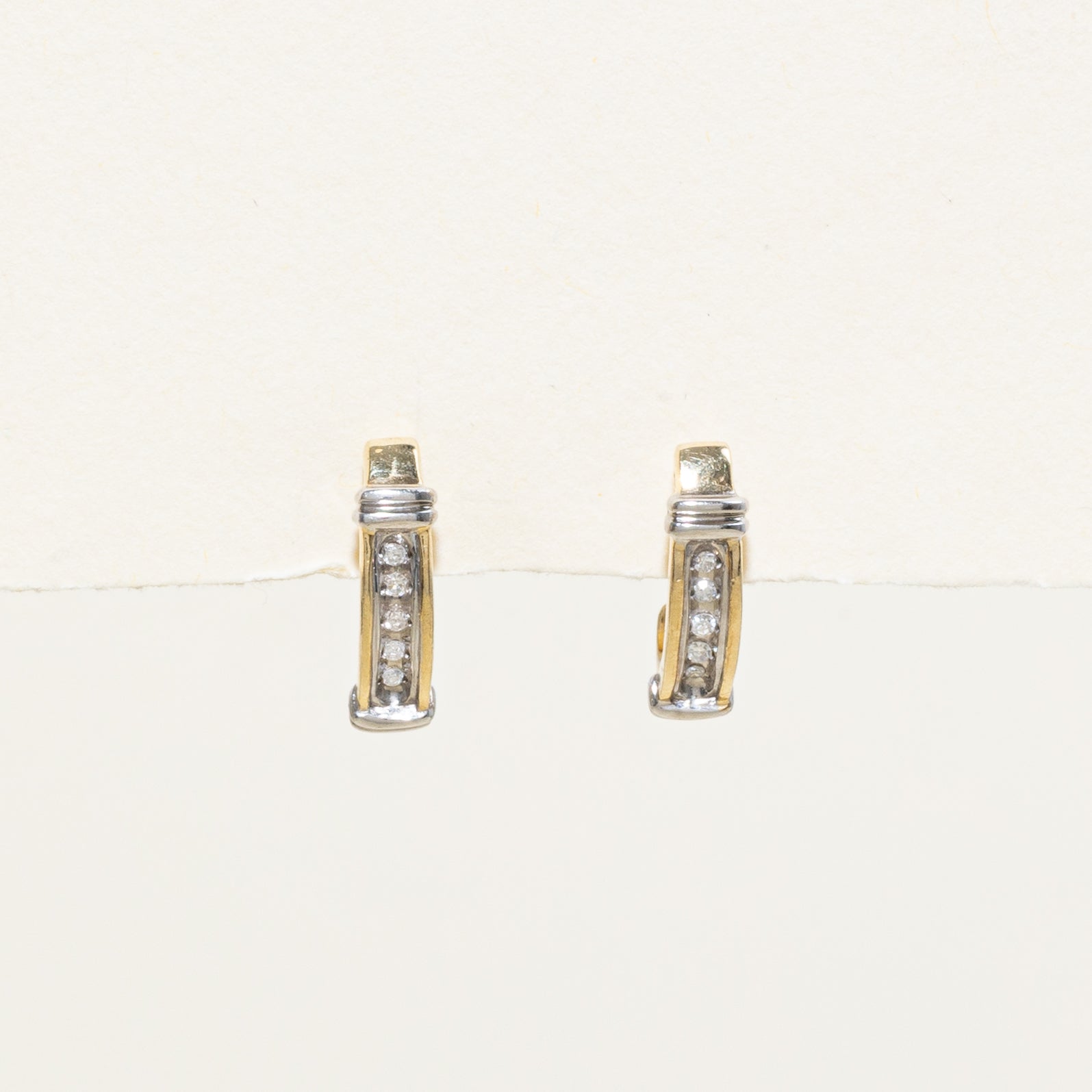 Two Tone Channel Set Huggie Earrings