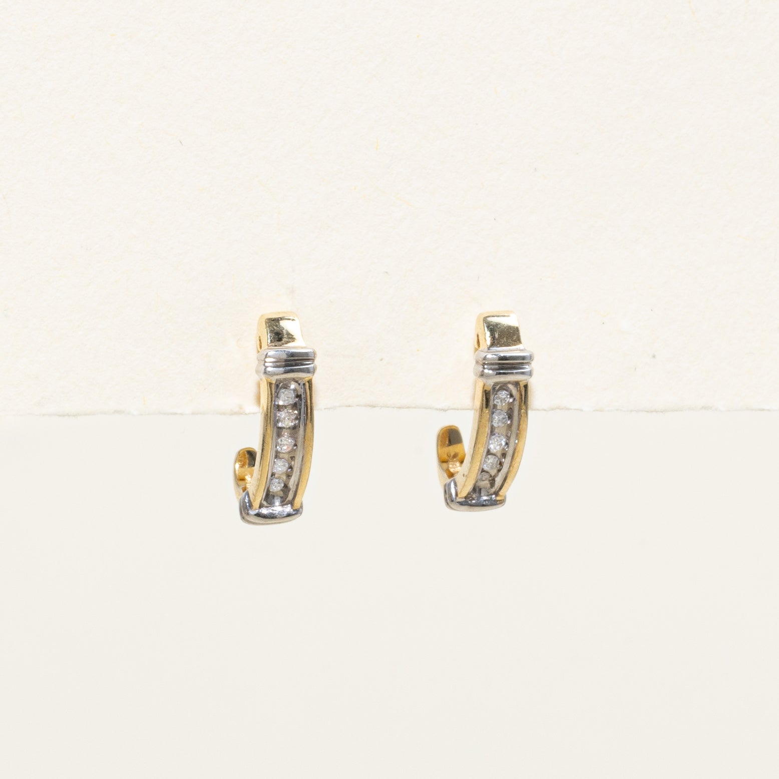 Two Tone Channel Set Huggie Earrings