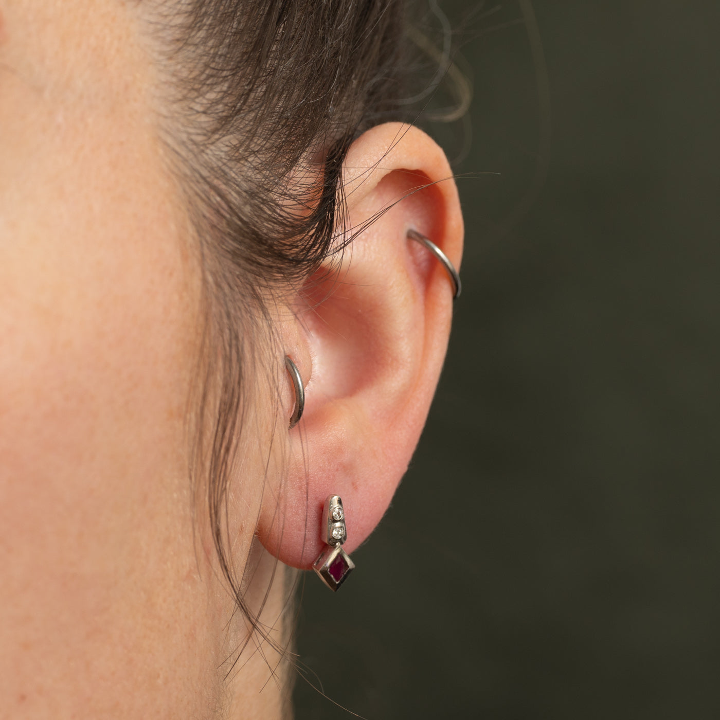 Marquise Cut Ruby & Diamond Geometric Stud Earrings