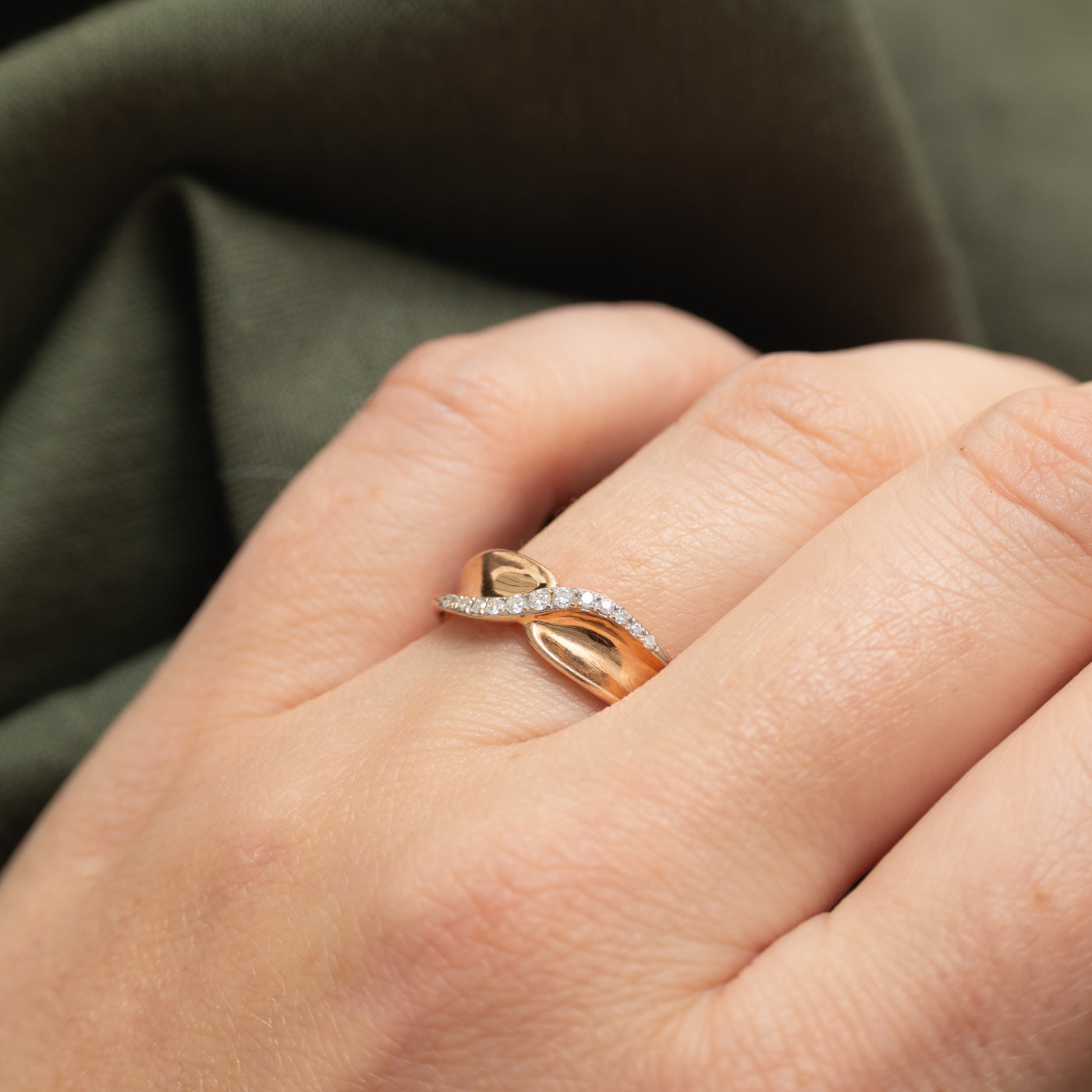 Rose Gold Diamond Waterfall Cross Over Ring | SZ 6.25