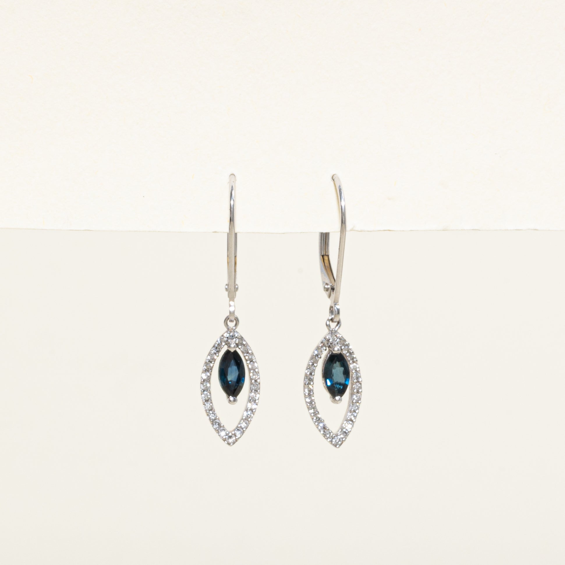 Marquise Cut Sapphire & Diamond Halo Drop Earrings