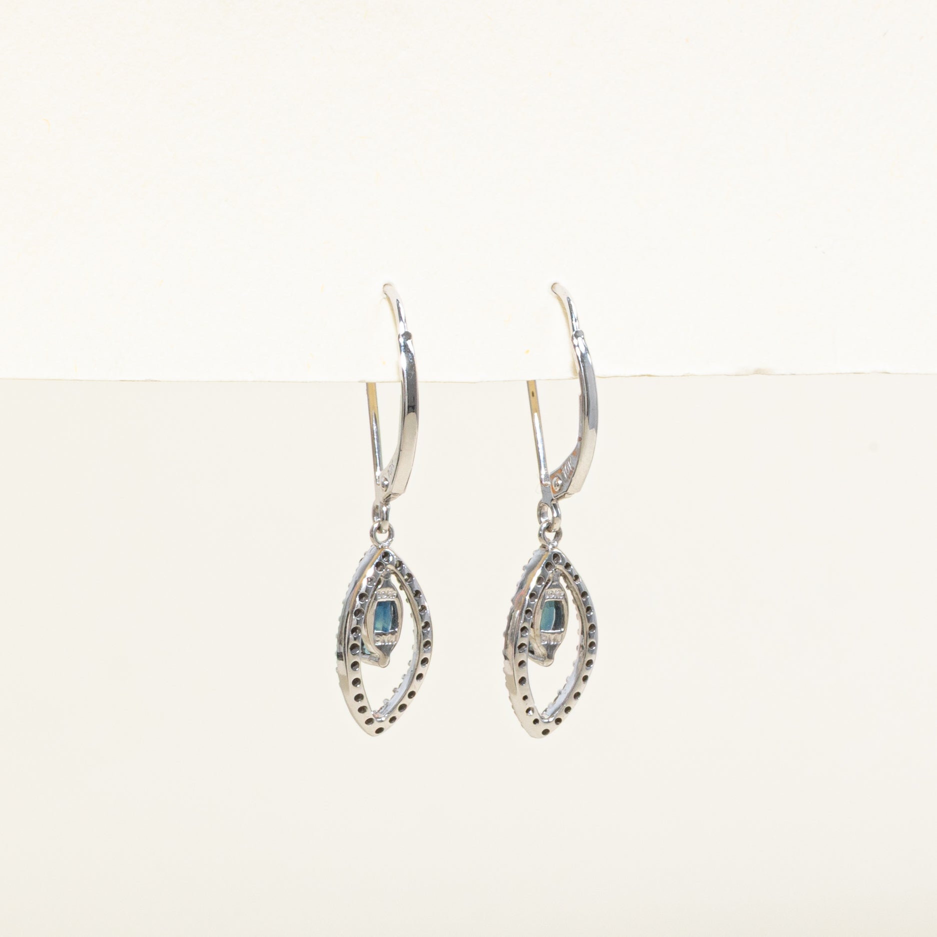 Marquise Cut Sapphire & Diamond Halo Drop Earrings