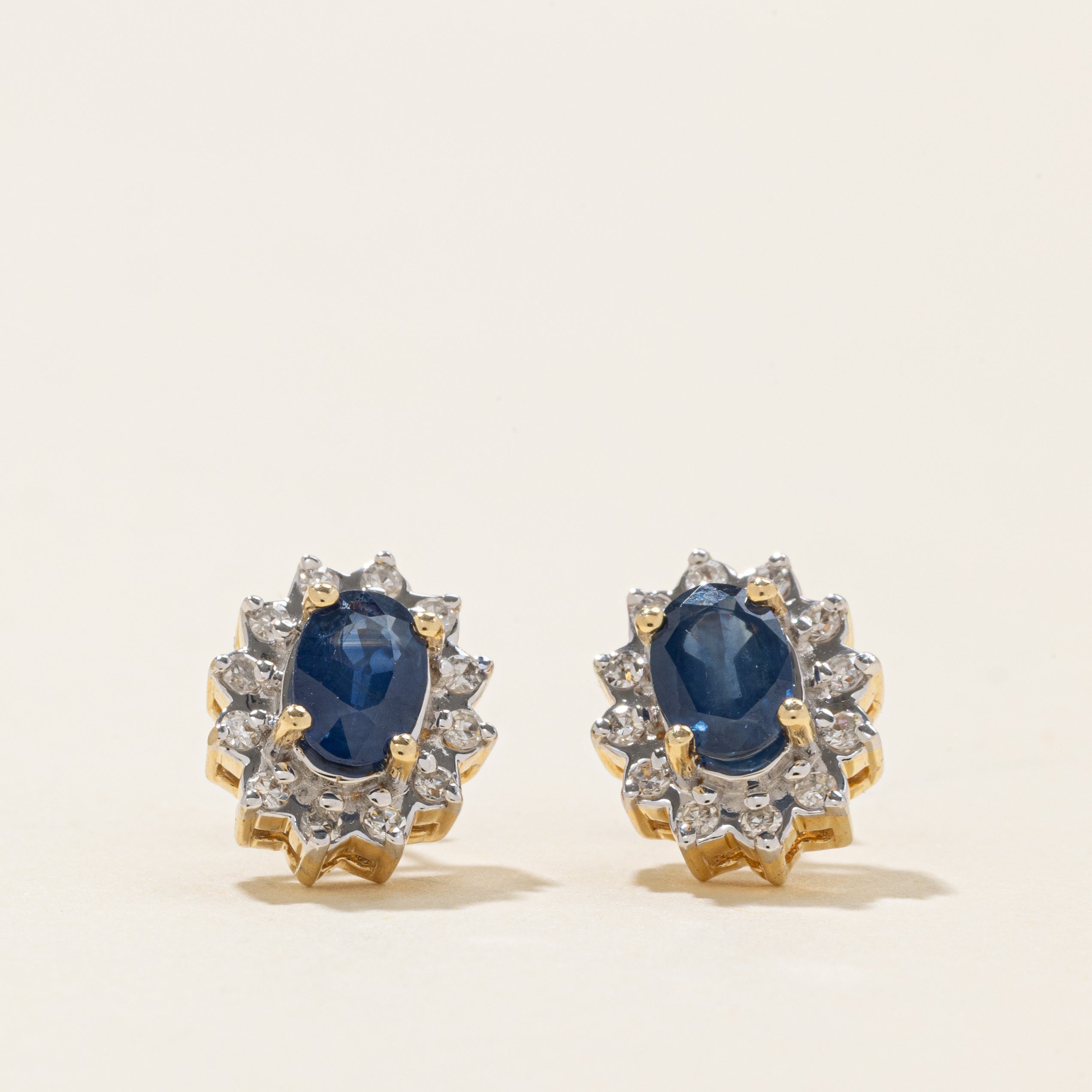 Sapphire & Diamond Petal Halo Stud Earrings