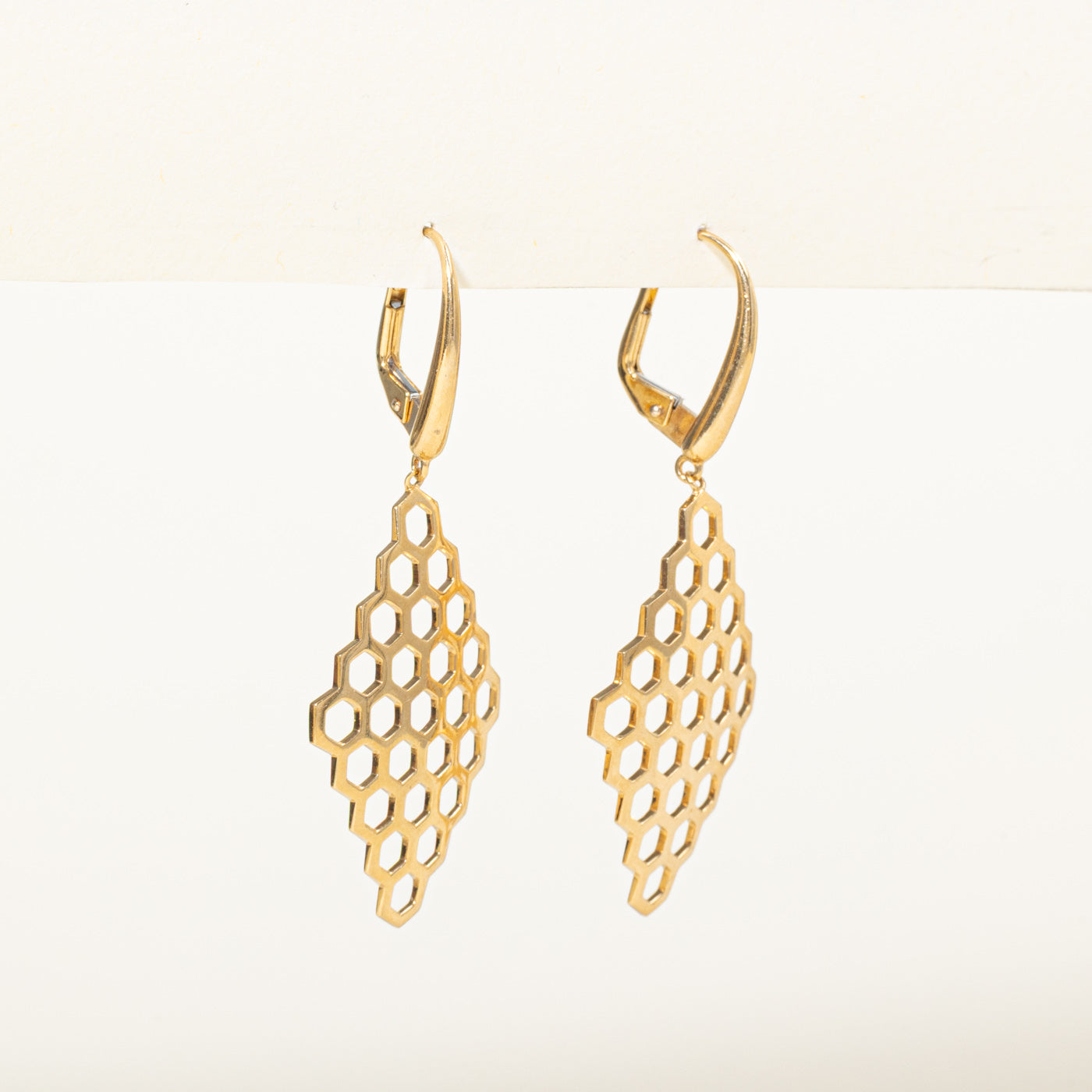 18k Yellow Gold Honeycomb Drop Earrings