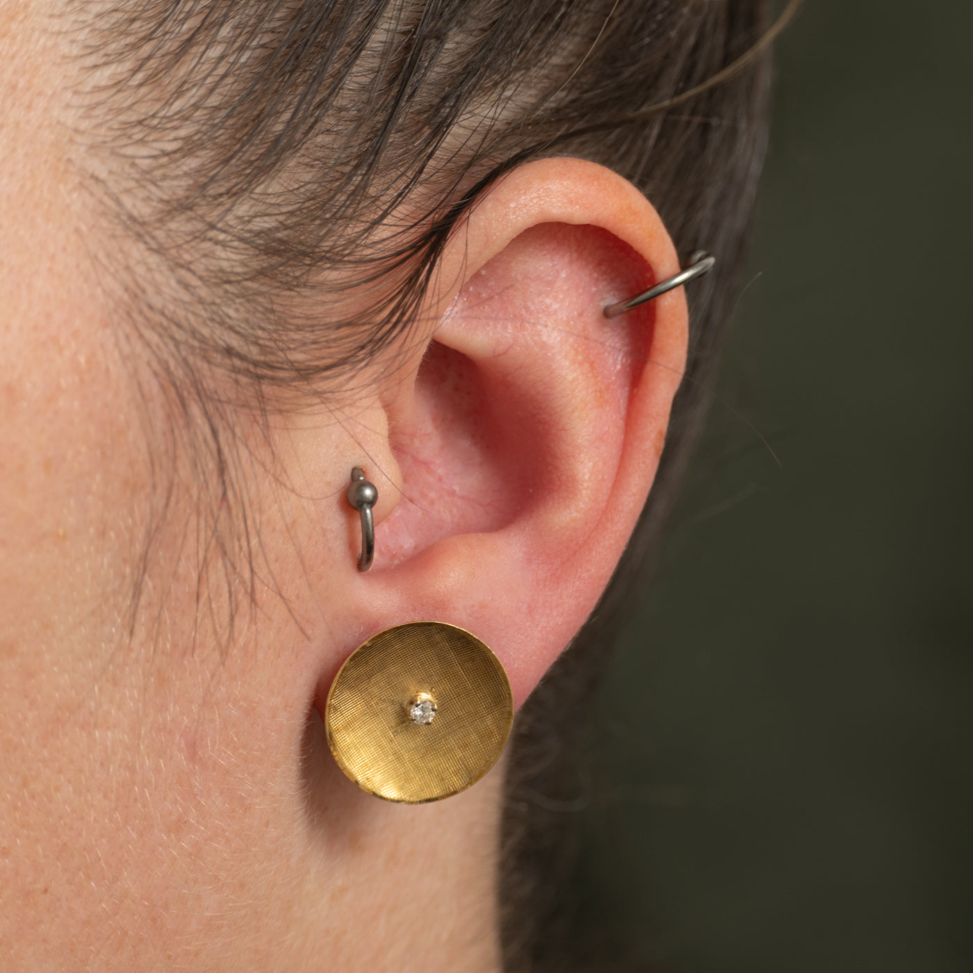 Diamond Concave Disc Stud Earrings