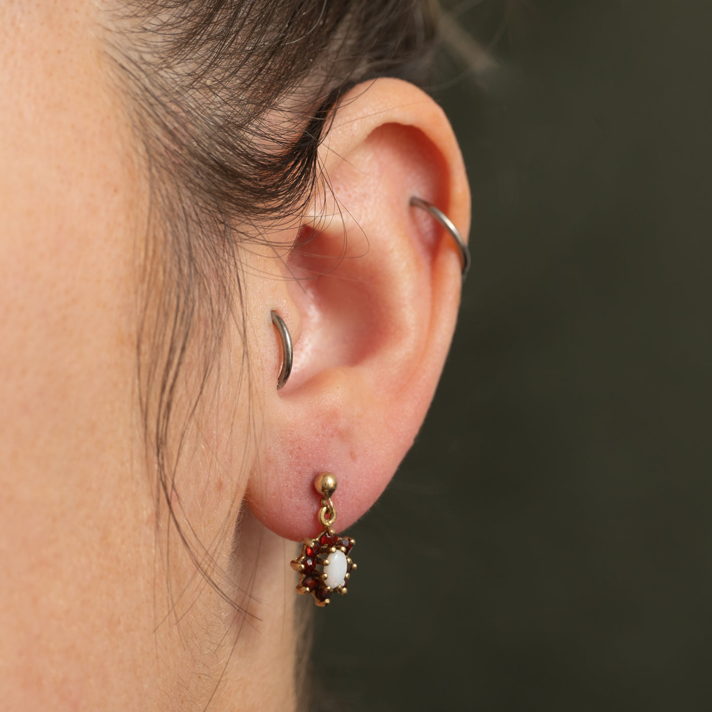 Opal & Garnet Halo Drop Earrings