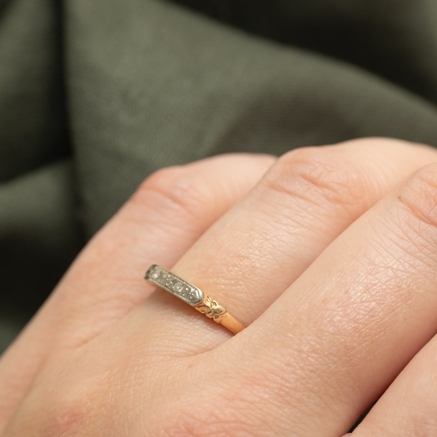Two Stone Diamond Engraved Band | SZ 5.75