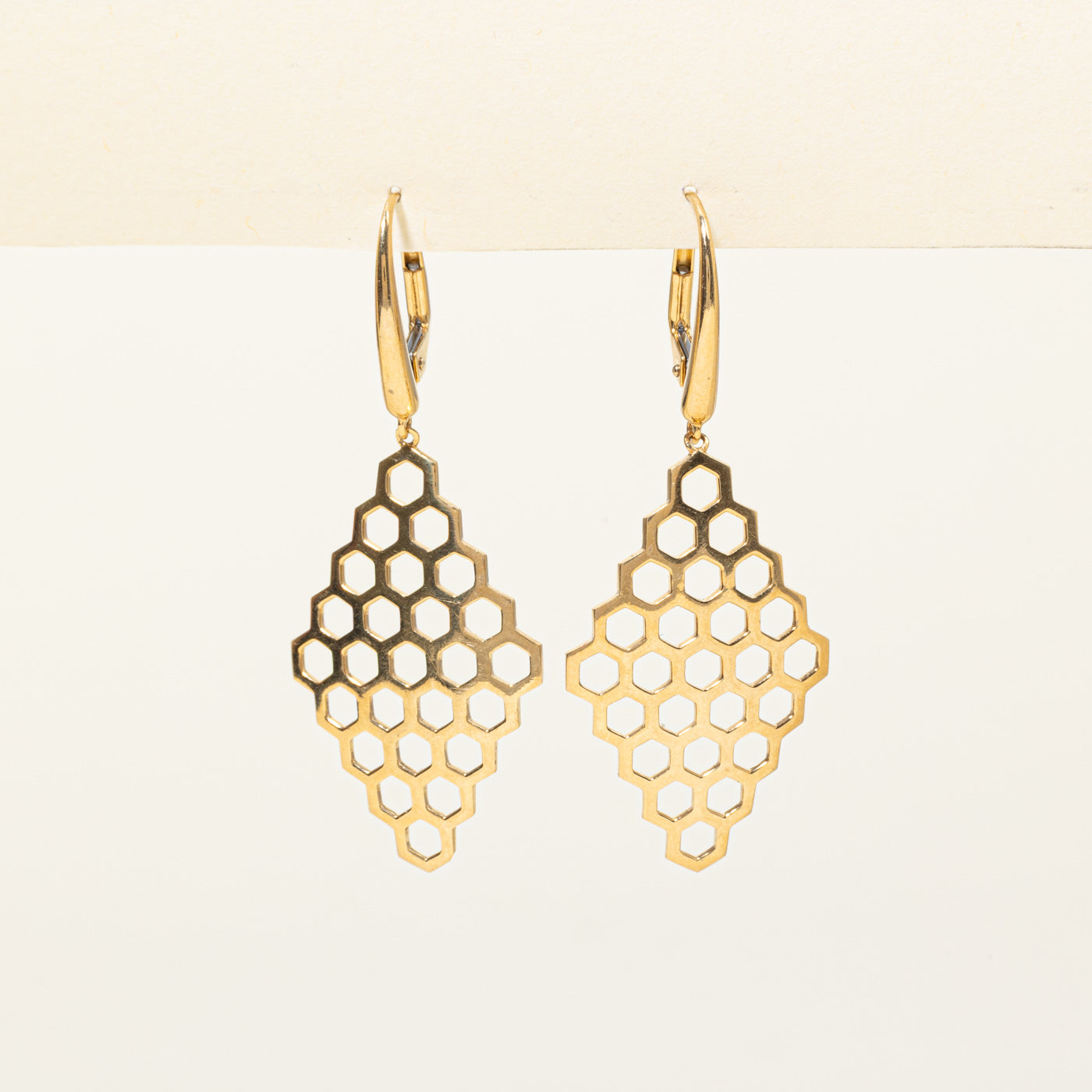 18k Yellow Gold Honeycomb Drop Earrings