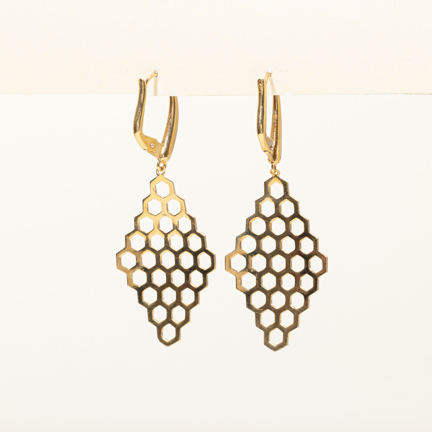 18k Yellow Gold Honeycomb Drop Earrings