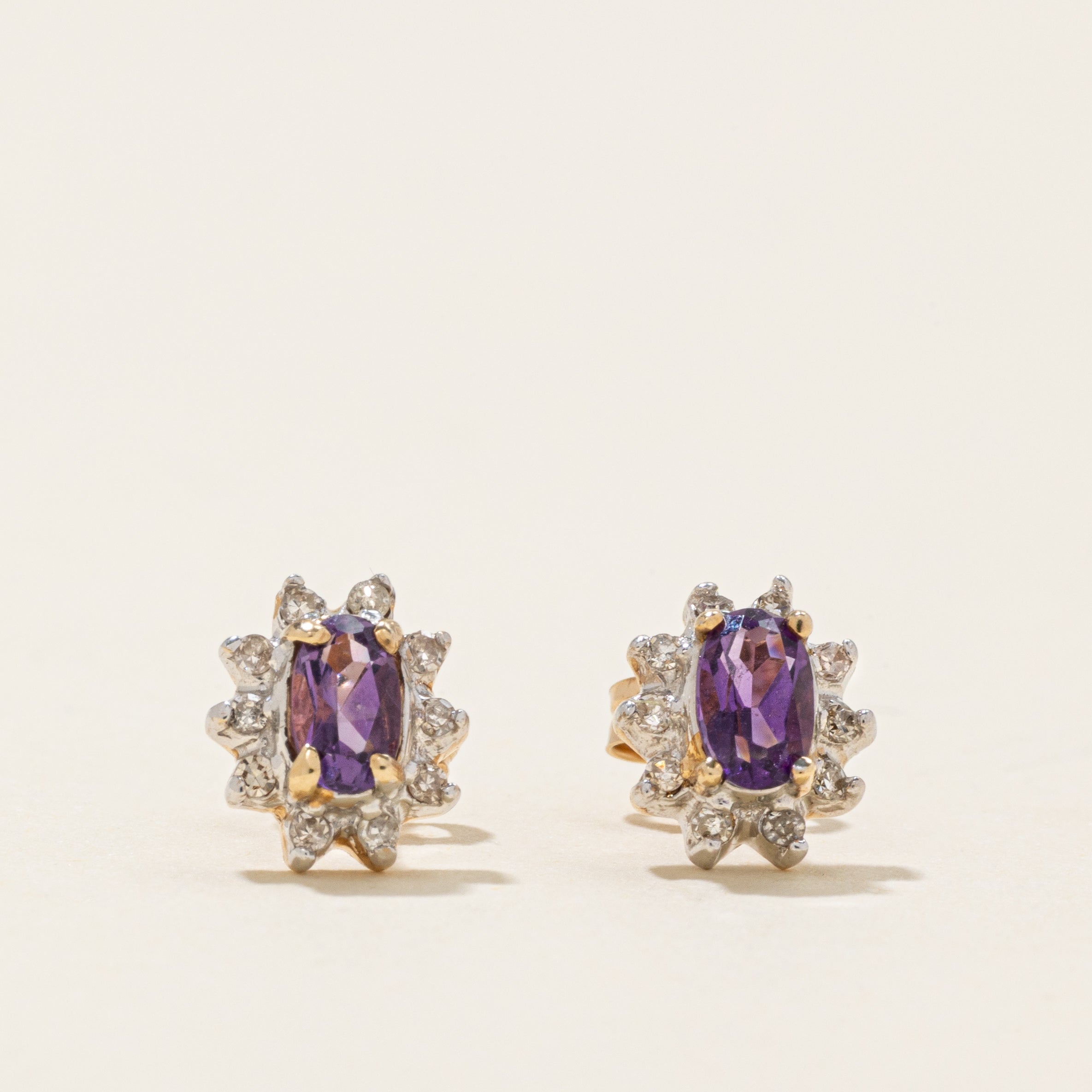 Amethyst & Diamond Petal Halo Stud Earrings