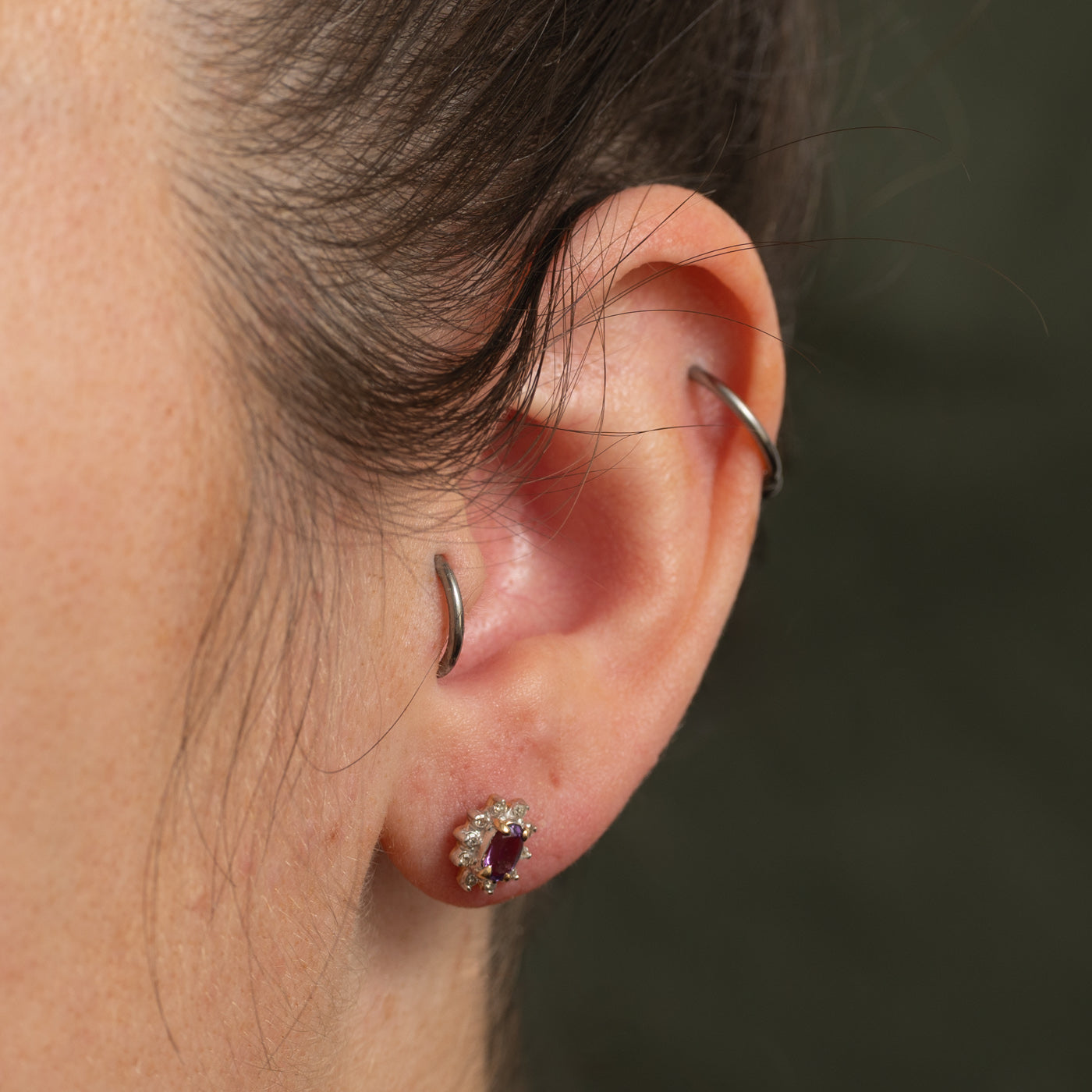 Amethyst & Diamond Petal Halo Stud Earrings